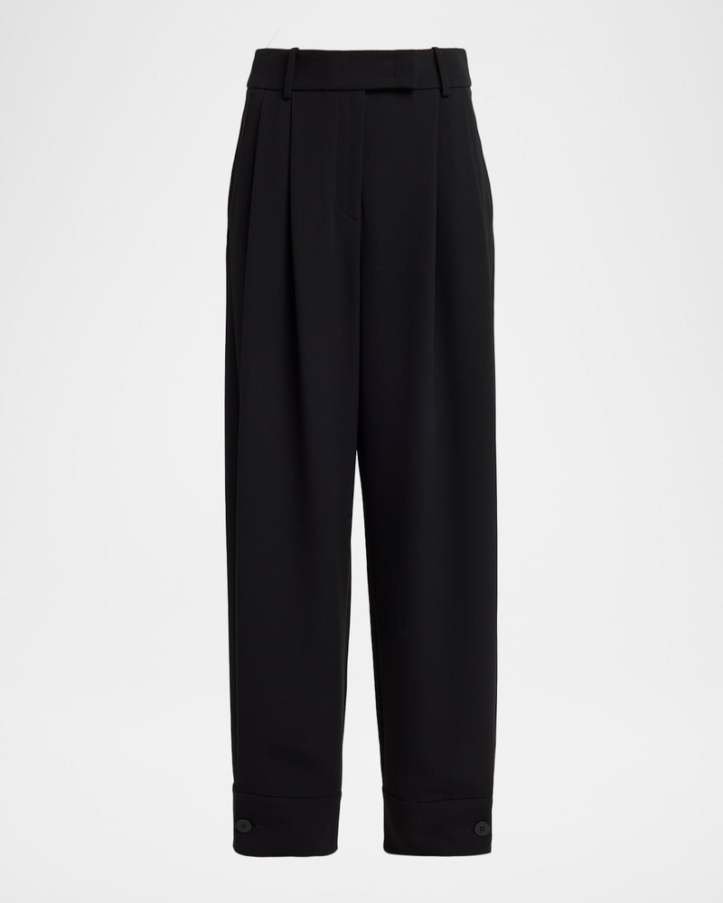 Pleated Silk Wide-Leg Cuffed Trousers 1