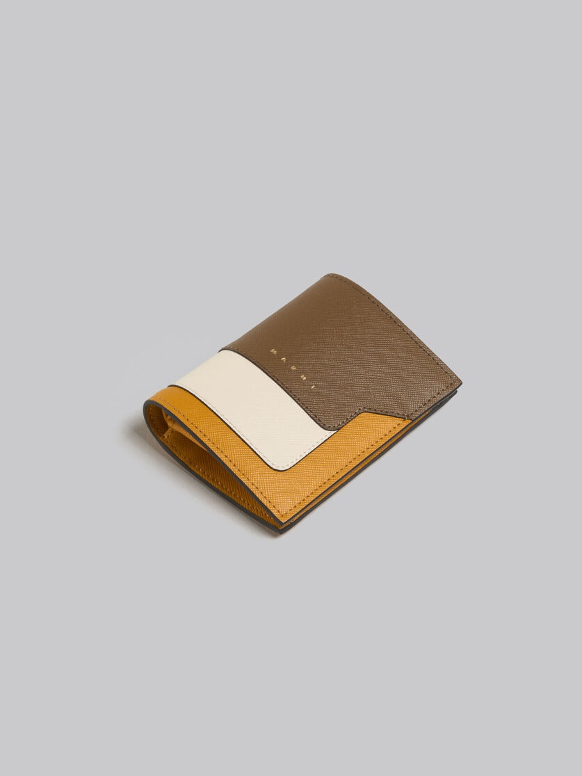 BROWN WHITE AND ORANGE SAFFIANO LEATHER BI-FOLD WALLET - 5