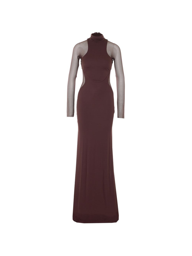 high-neck transparent-sleeves dress 1