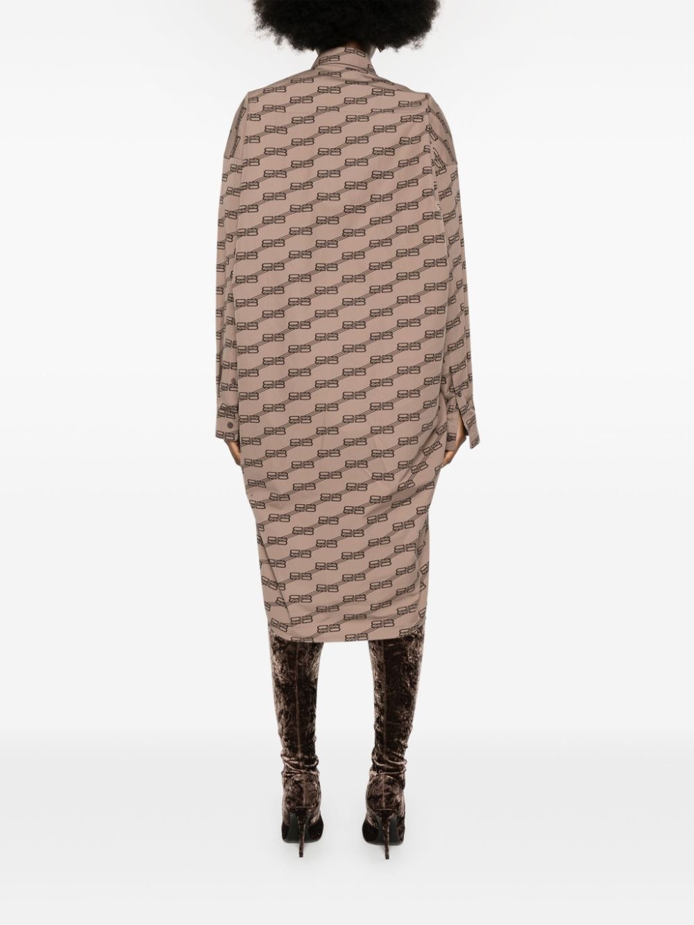 monogram-print long-sleeve shirtdress - 4