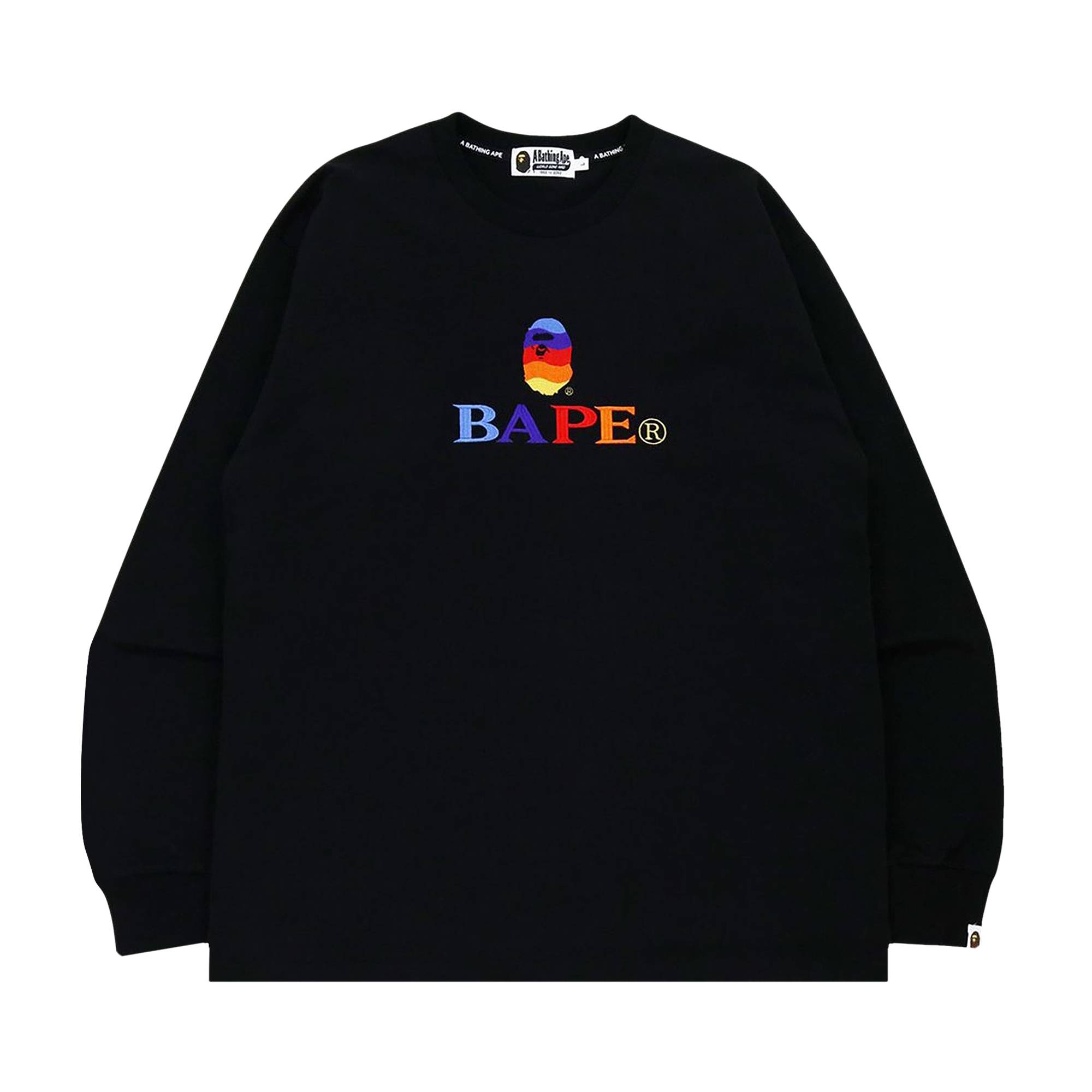 BAPE Embroidery Relaxed Fit Long-Sleeve Tee 'Black' - 1