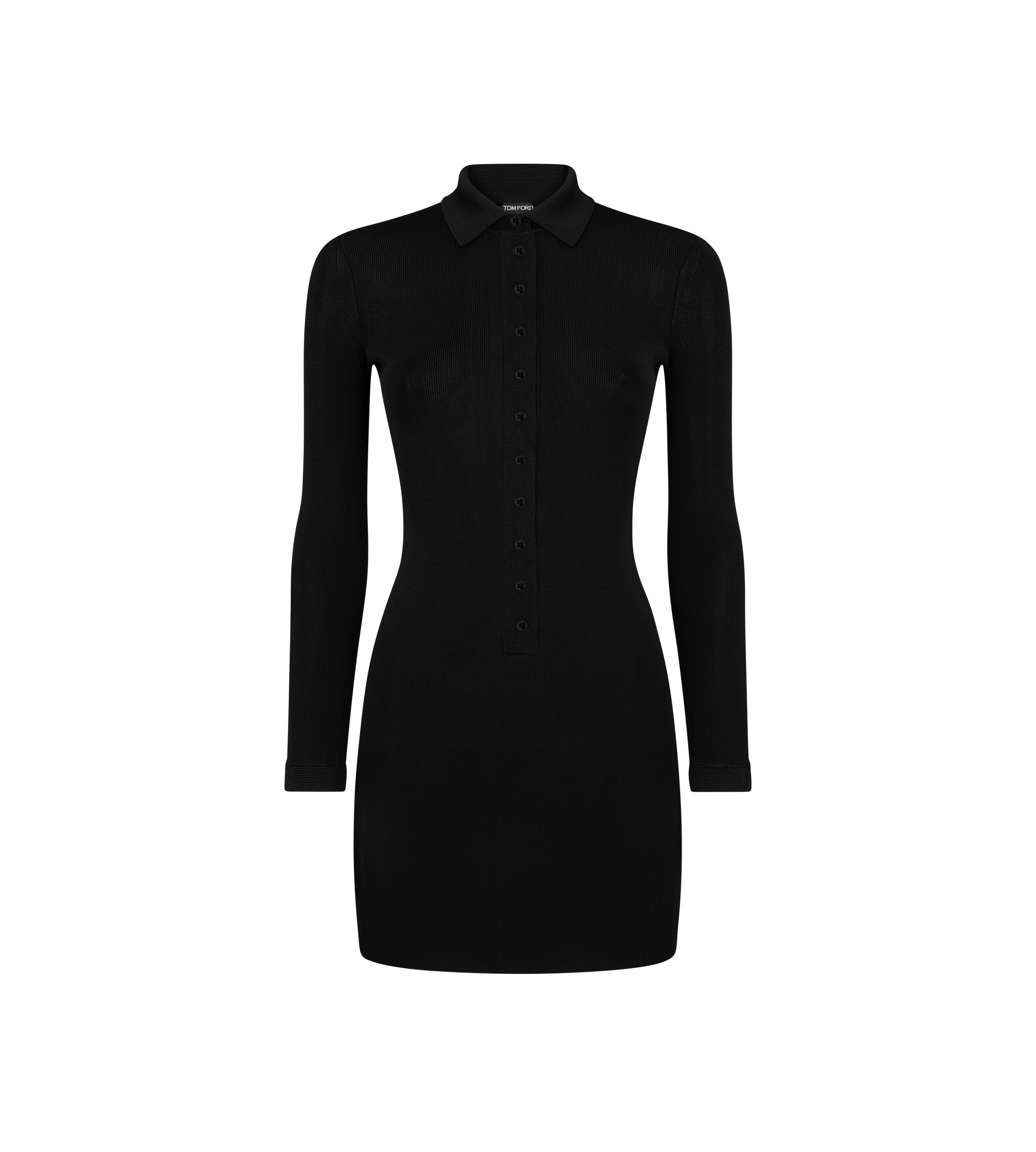 SLINKY VISCOSE RIB KNIT POLO MINI DRESS - 1