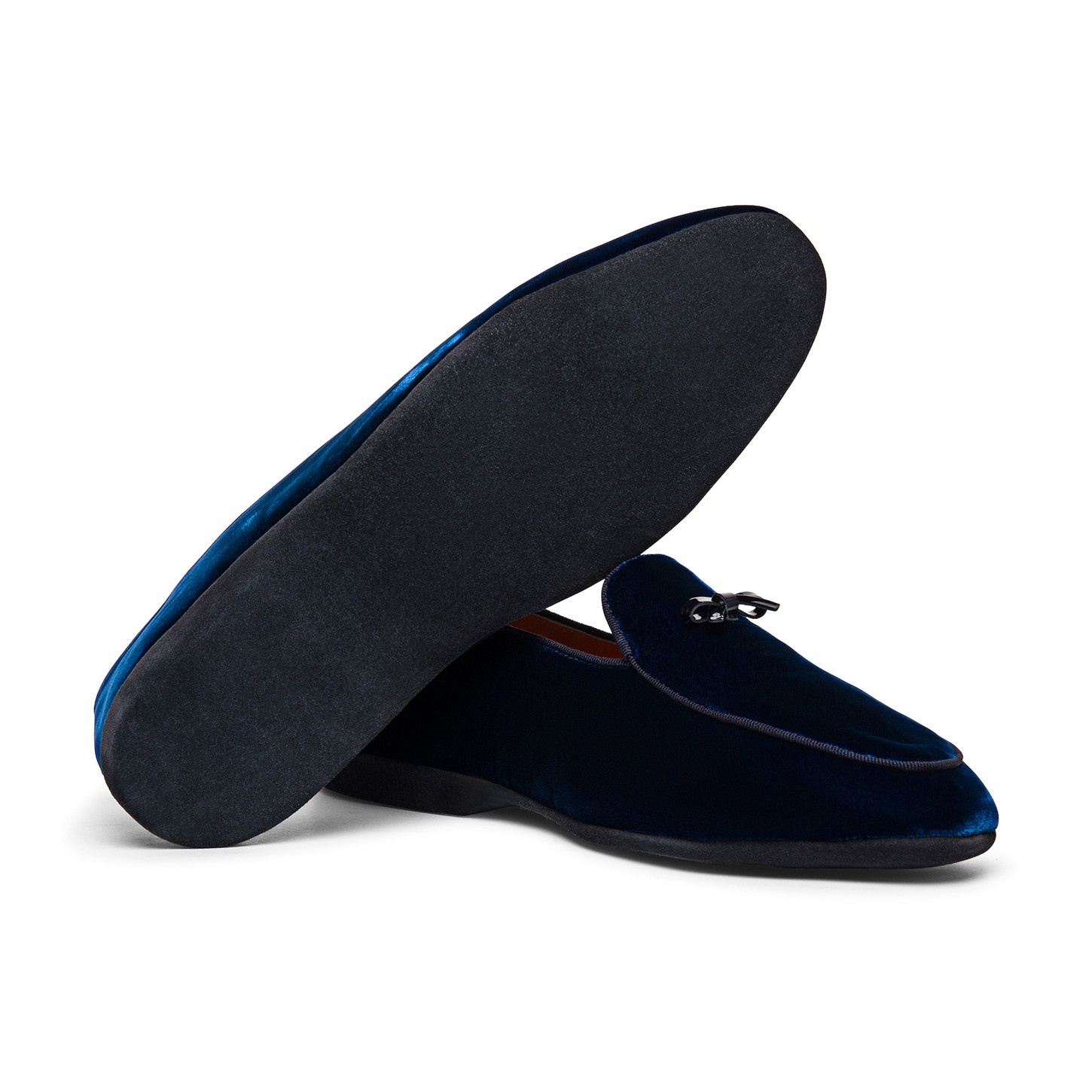 Men’s blue velvet slipper with bow detail - 3