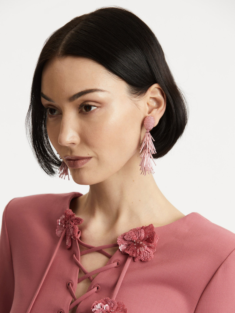 Oscar de la Renta BEADED FRINGE TASSEL CLIP-ON EARRINGS outlook