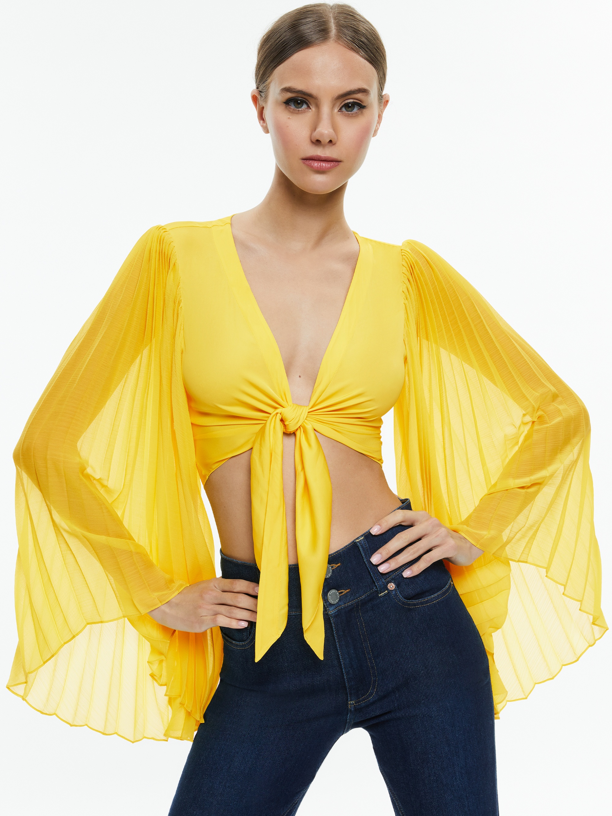 ROCHELLE TIE FRONT PLEATED CROP TOP - 2