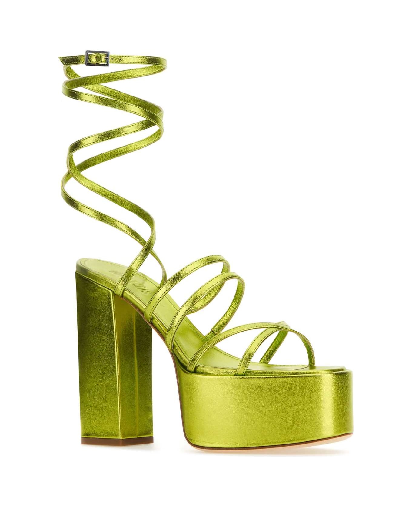 Acid Green Leather Evita Sandals - 2