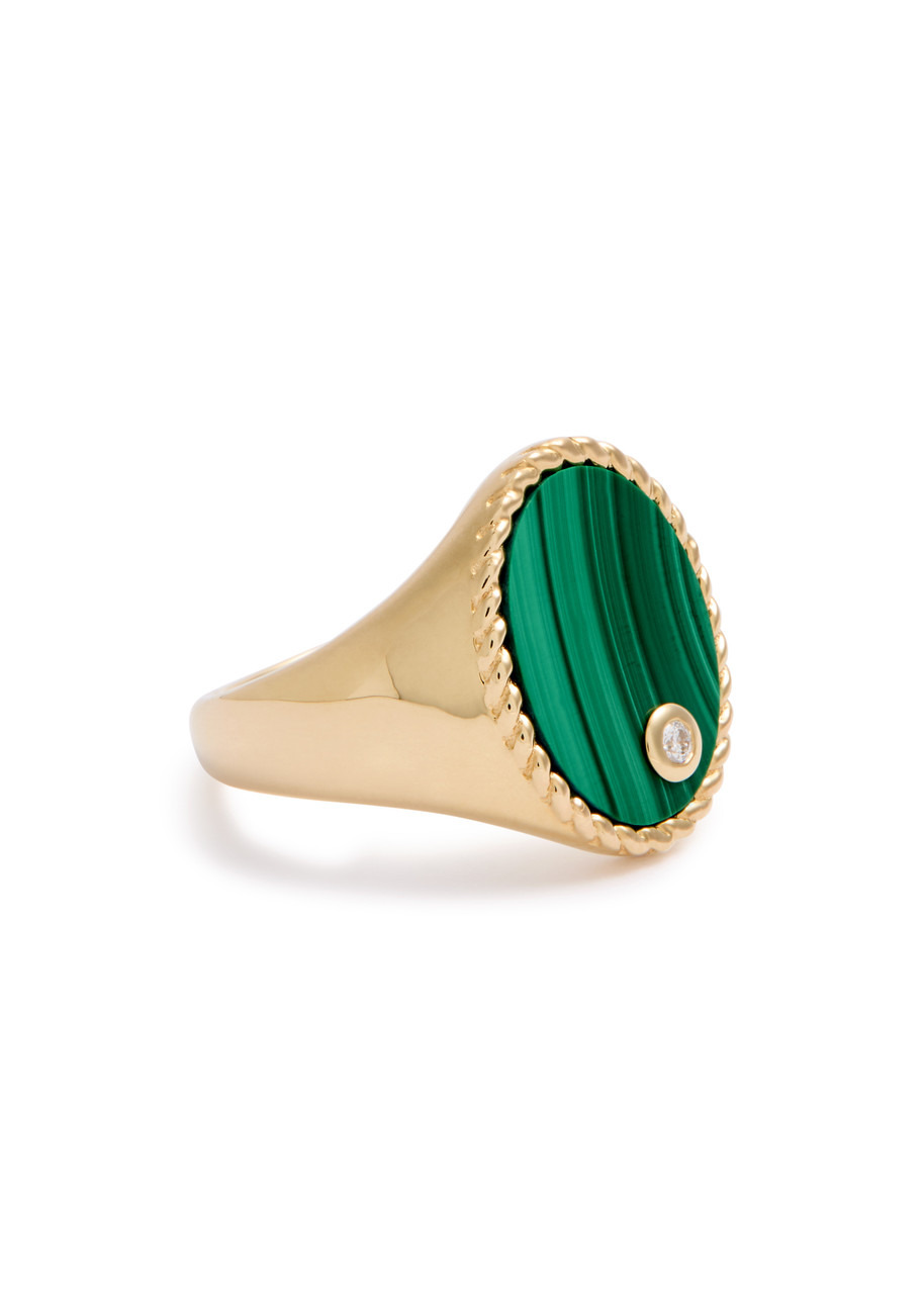 Yvonne Leon Chevalière Oval Embellished 9kt Gold Ring - 3