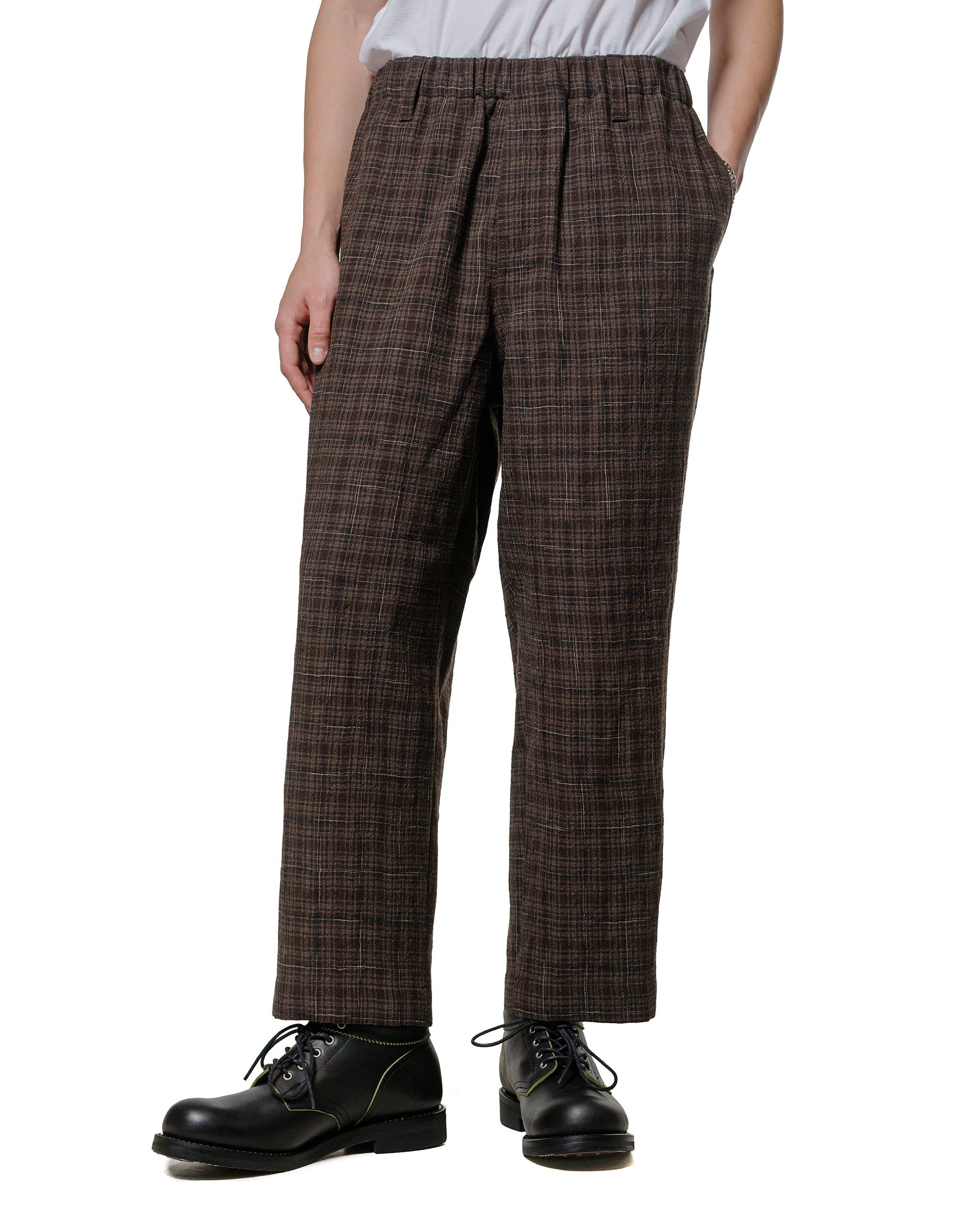 Elastic Pant Kasuri Wool Check Brown/Beige/Navy - 2