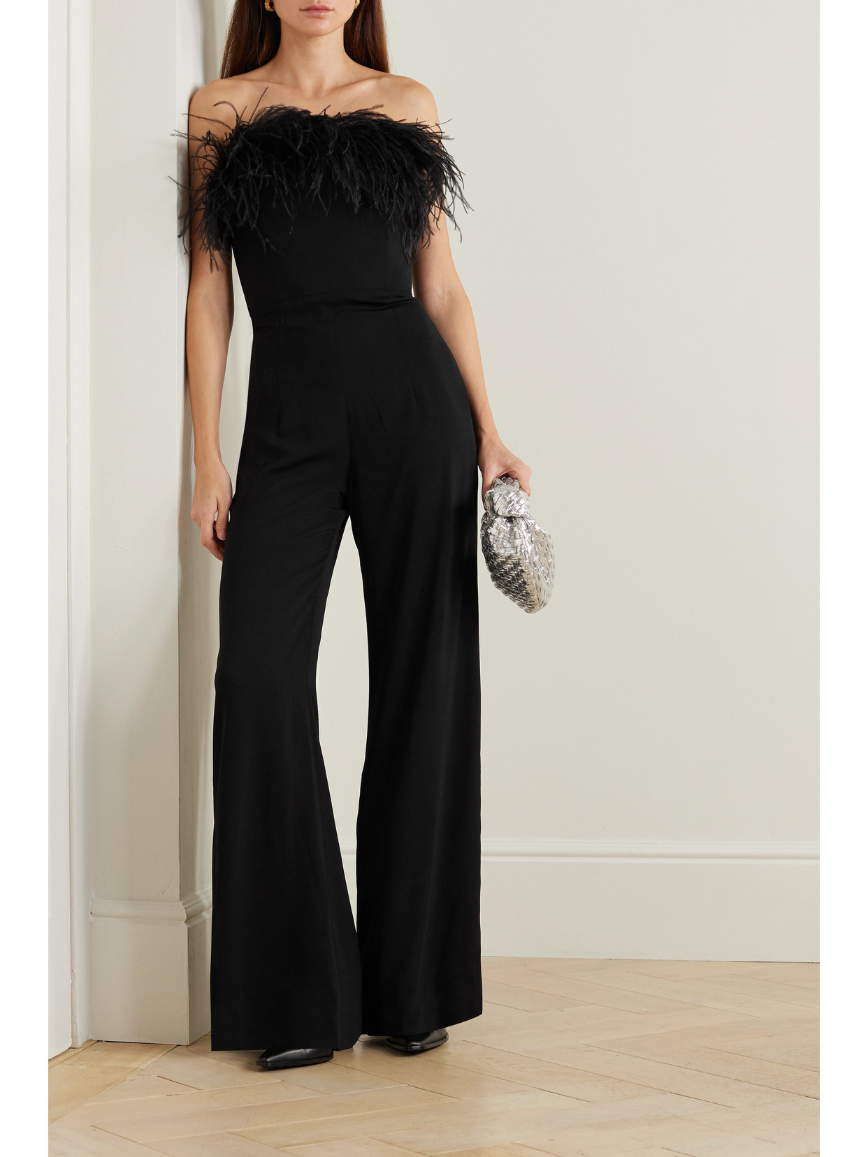 Taree Strapless Feather-trimmed Crepe Jumpsuit - 2