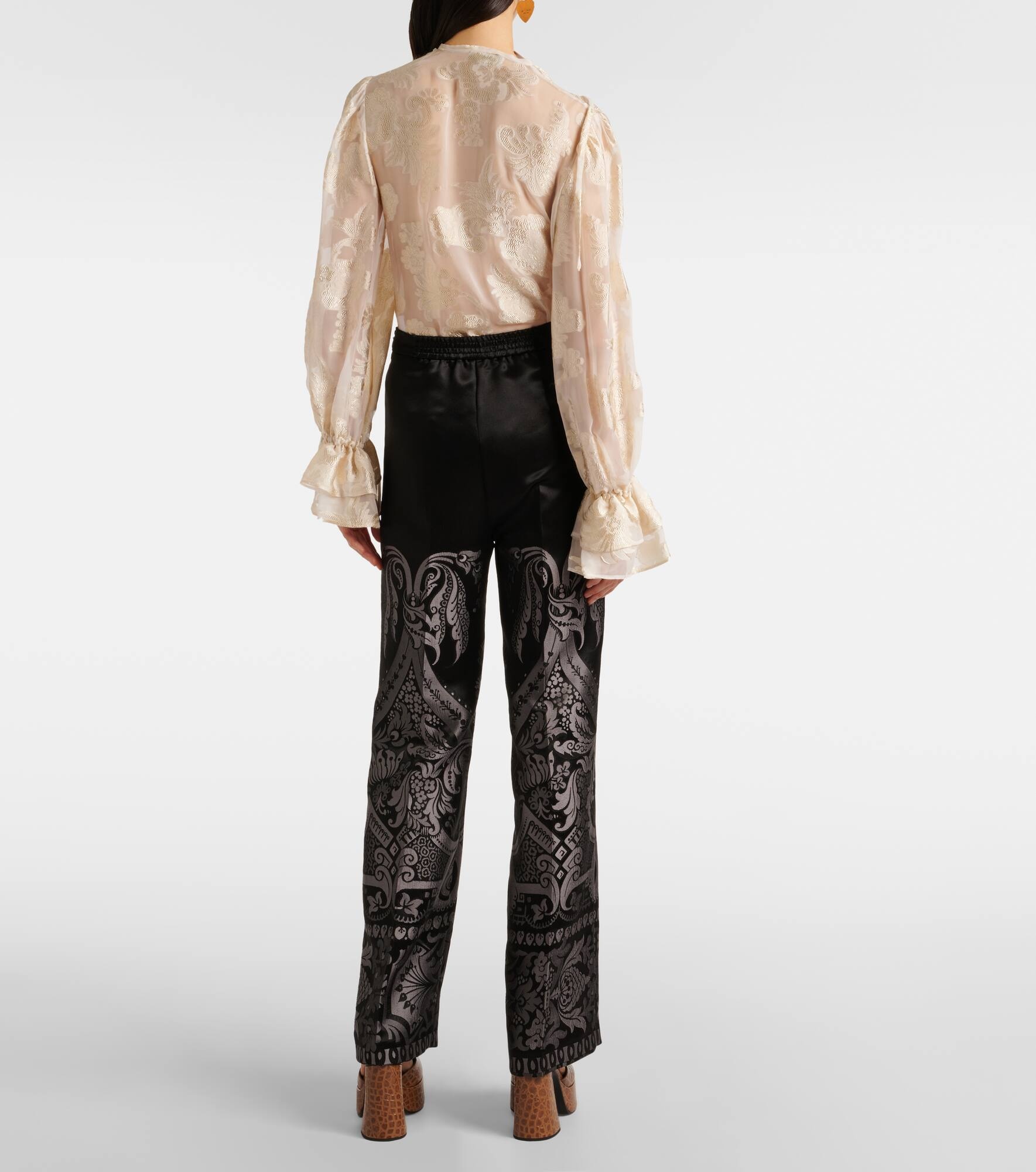 Printed silk-blend wide-leg pants - 3