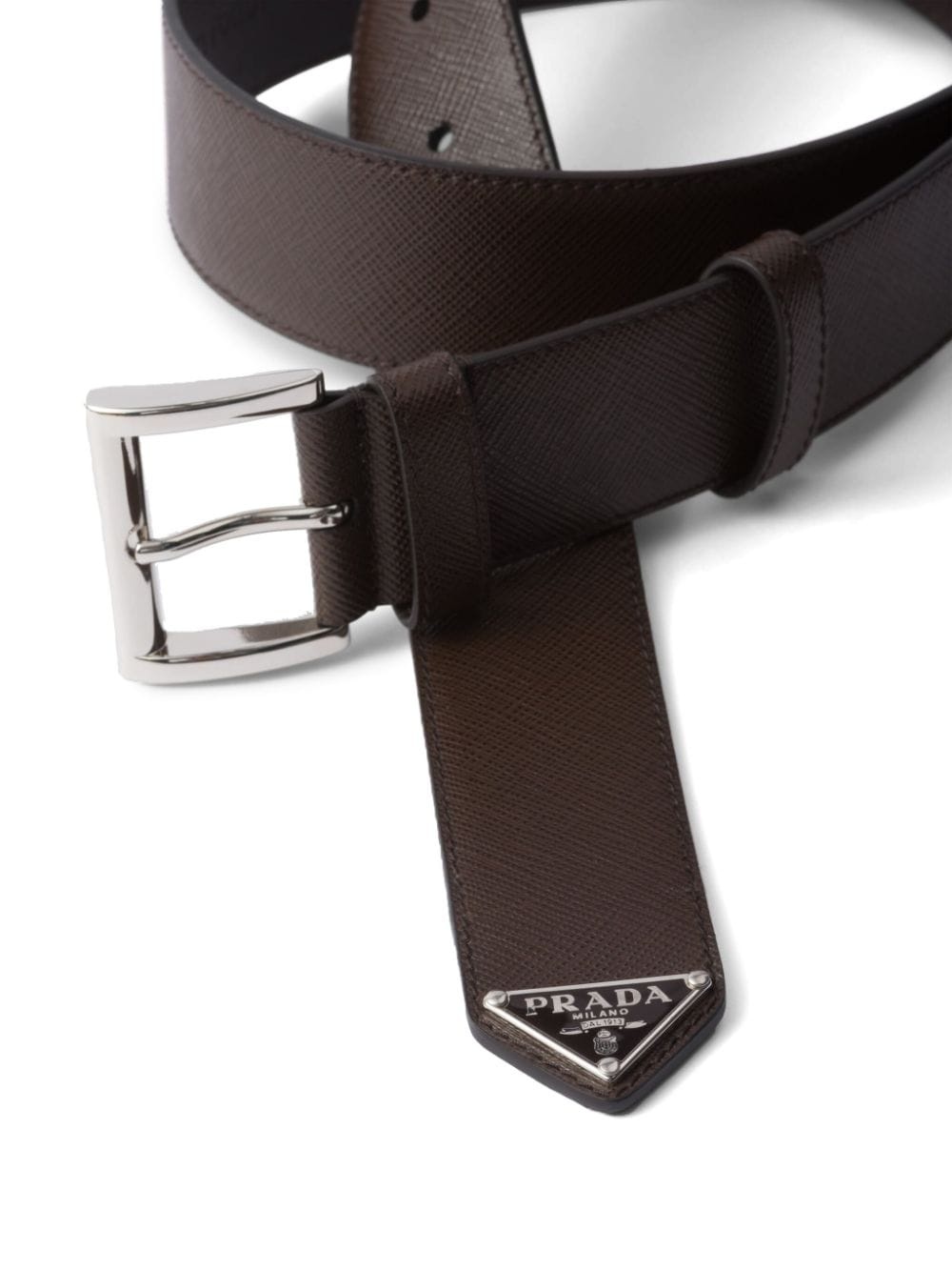 triangle-logo Saffiano leather belt - 2
