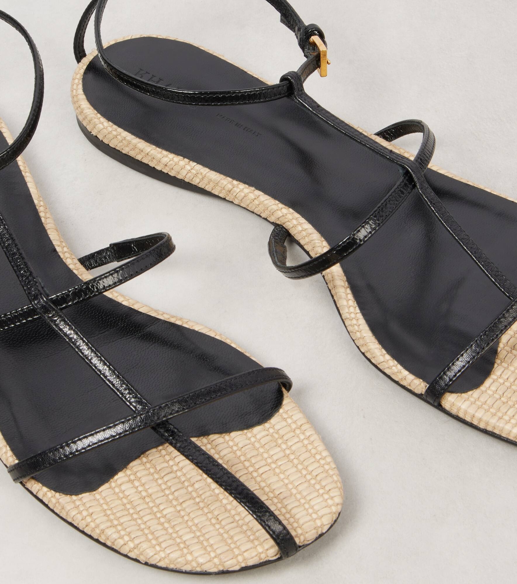 Cage leather raffia-trimmed sandals - 5
