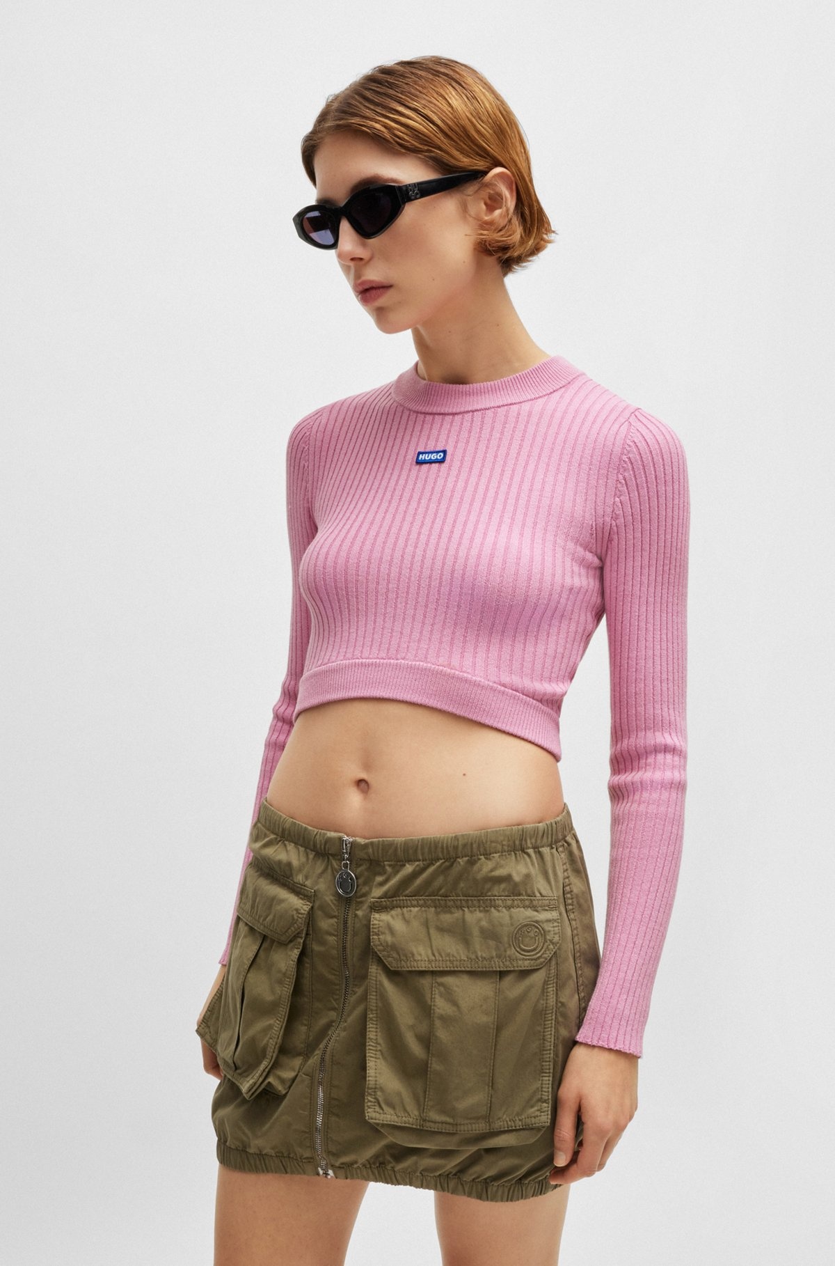 CROPPED SWEATER WITH BLUE LOGO LABEL - 2