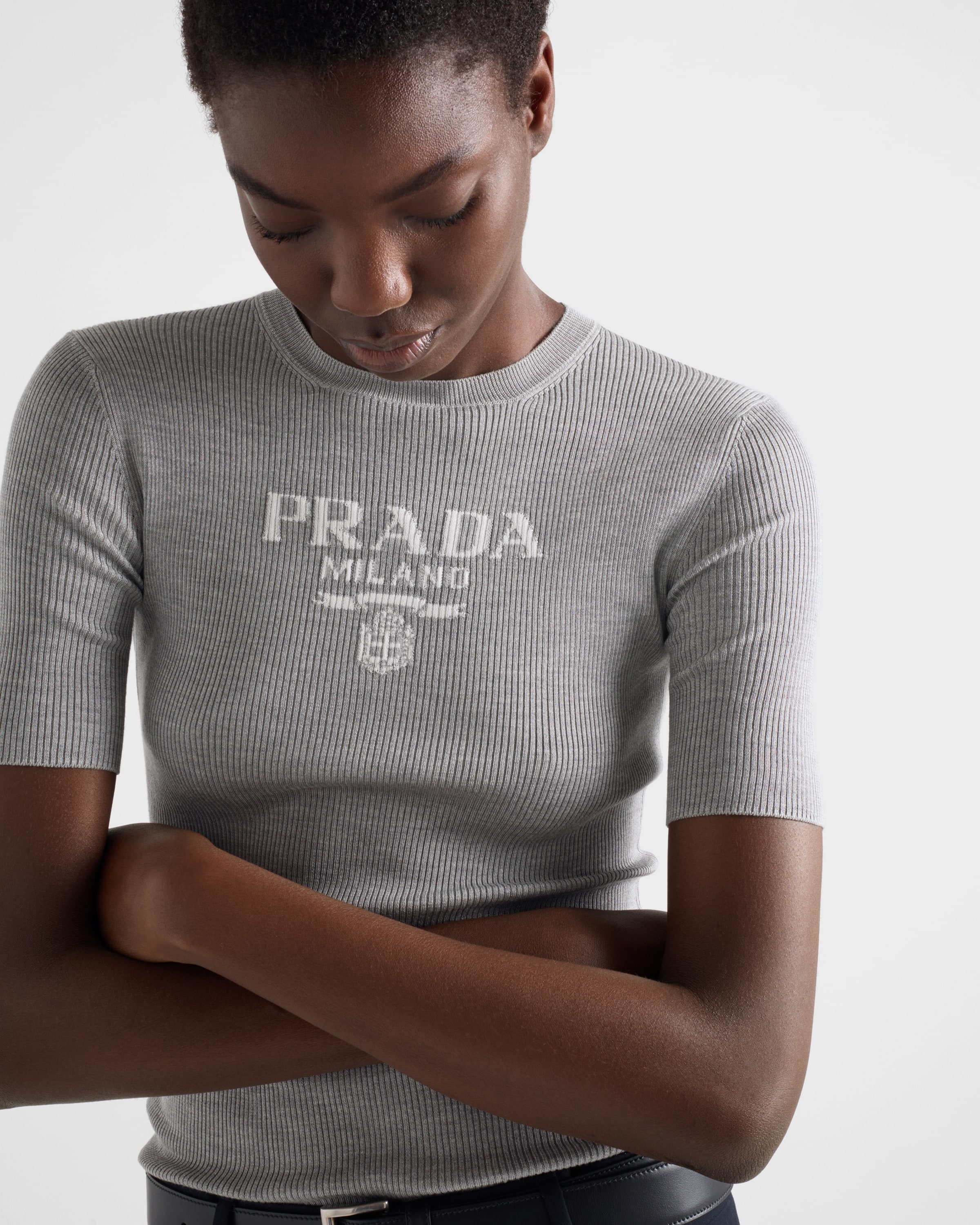 Silk crew-neck sweater with logo - 4