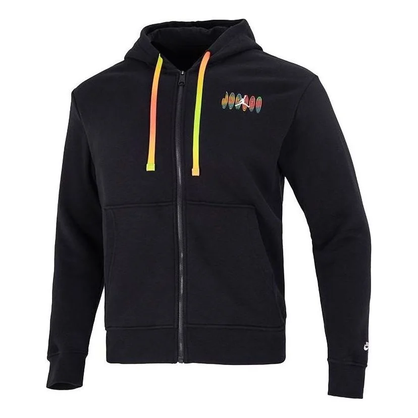 Men's Nike Kangaroo Pocket Chest Multi-Color Printing Drawstring Pullover Black DQ7565-010 - 1