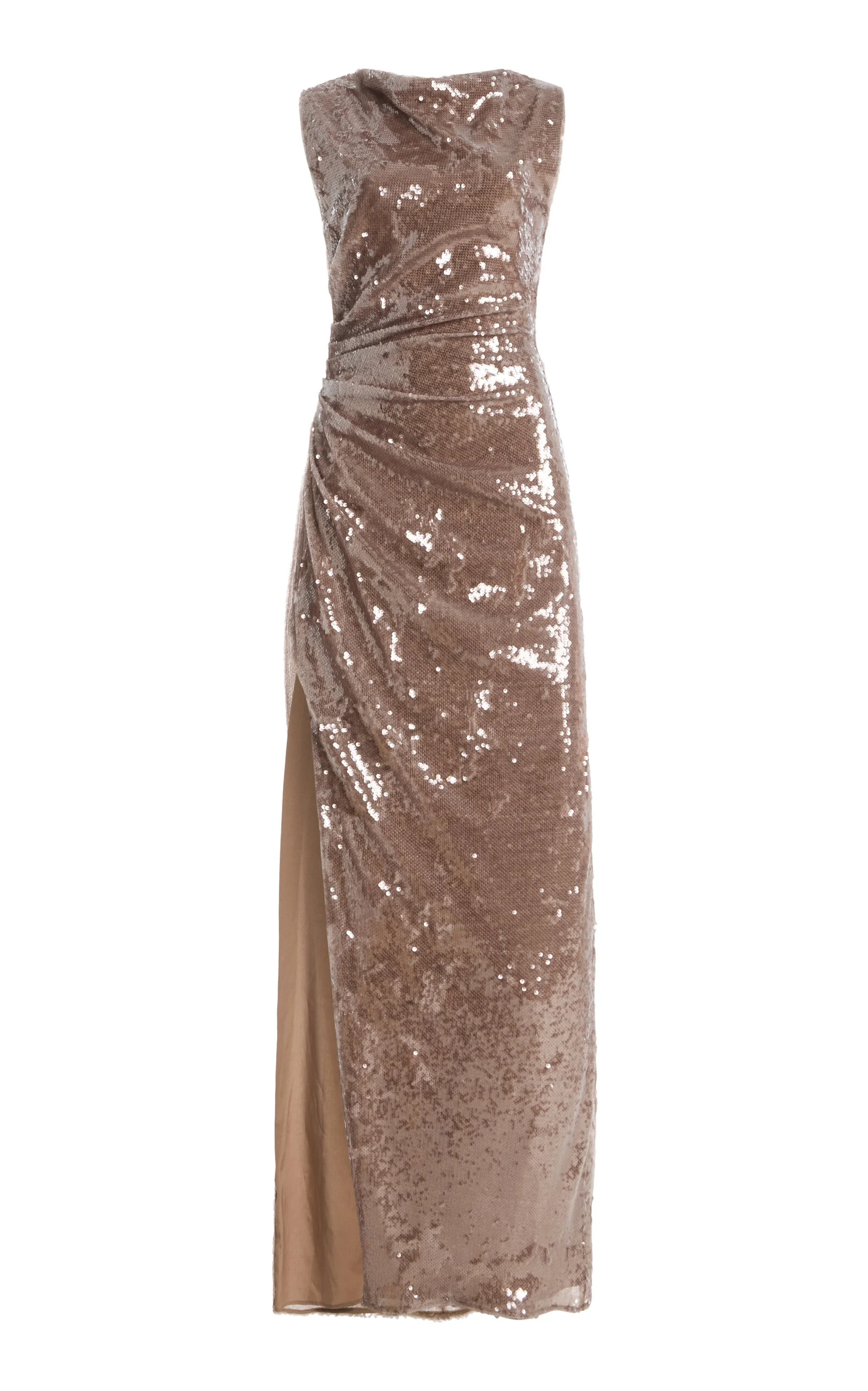 Ruched Sequined Tulle Gown neutral - 1