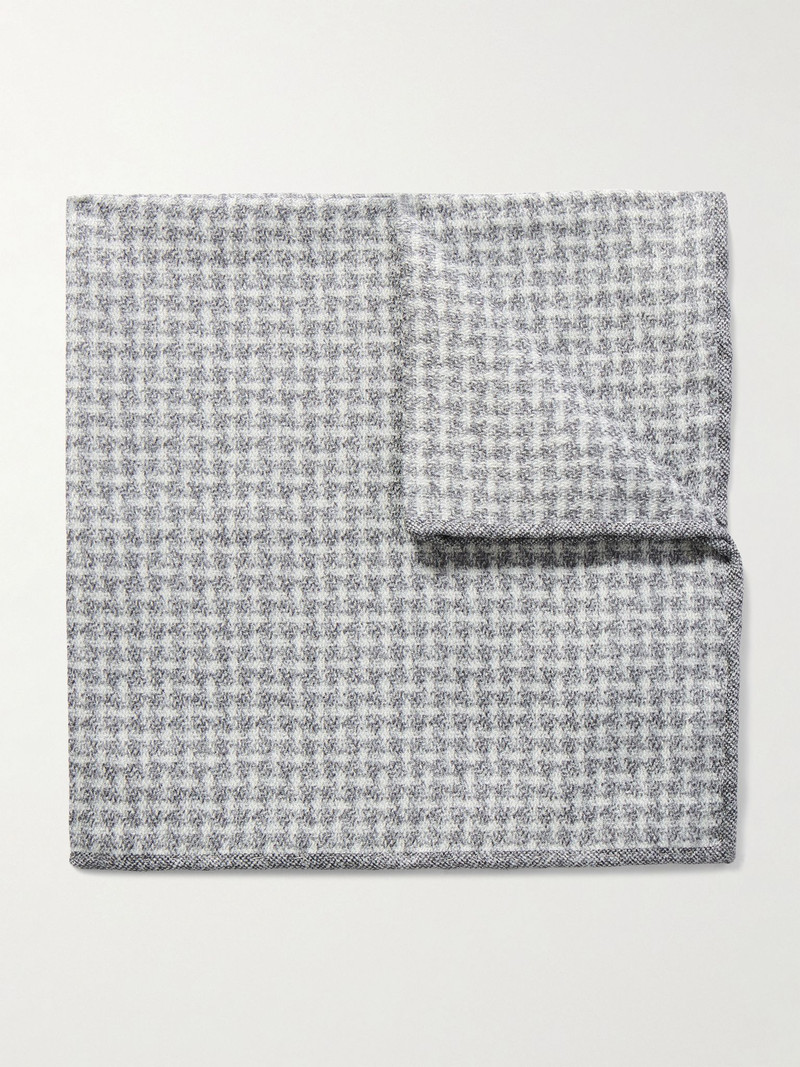 Checked Silk-Jacquard Pocket Square Gray 1