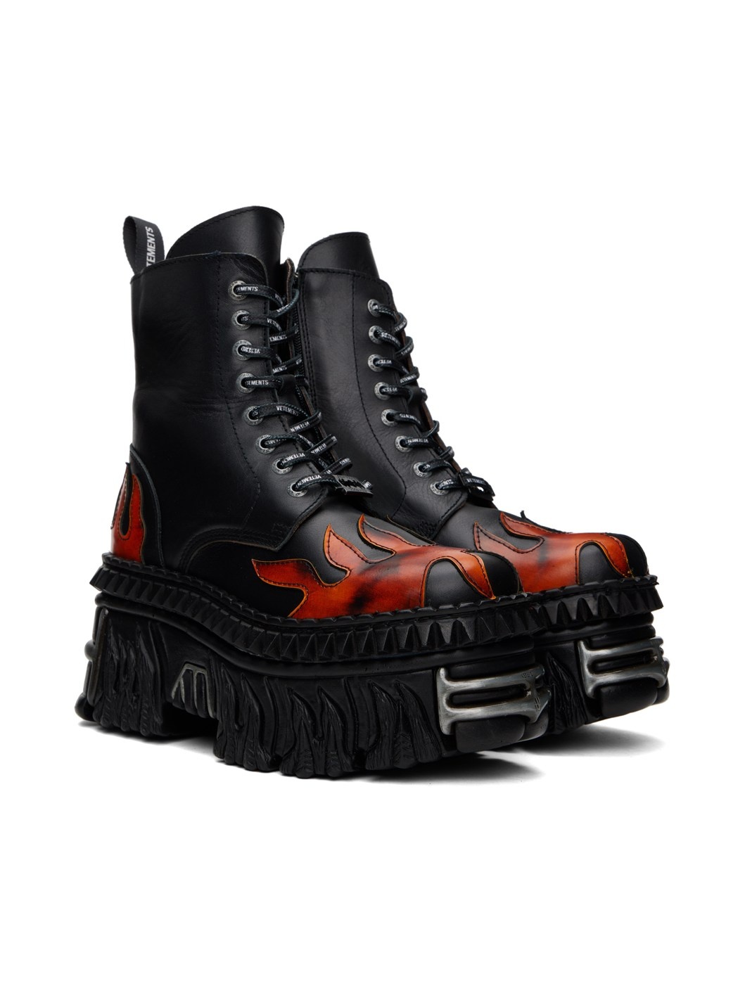 Black New Rock Edition Flame Combat Boots - 4