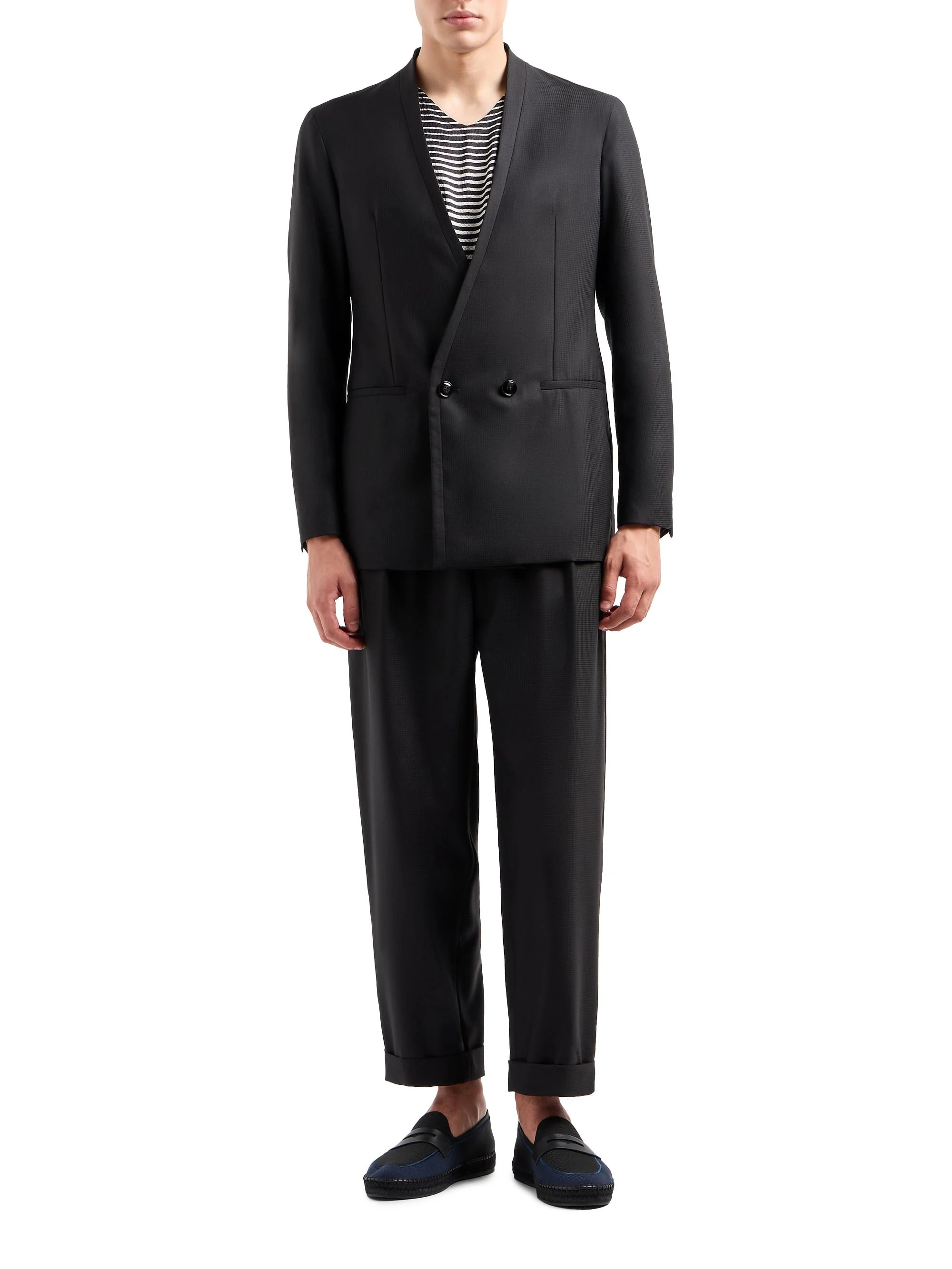 Men's Fashion Tonal Stripe Suit - Black - 1