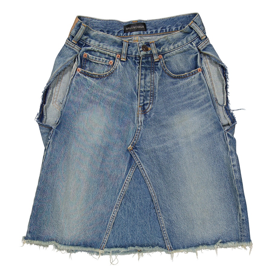 Balenciaga Ladies True Blue Sleeveless Denim Asymmetrical Top - 5