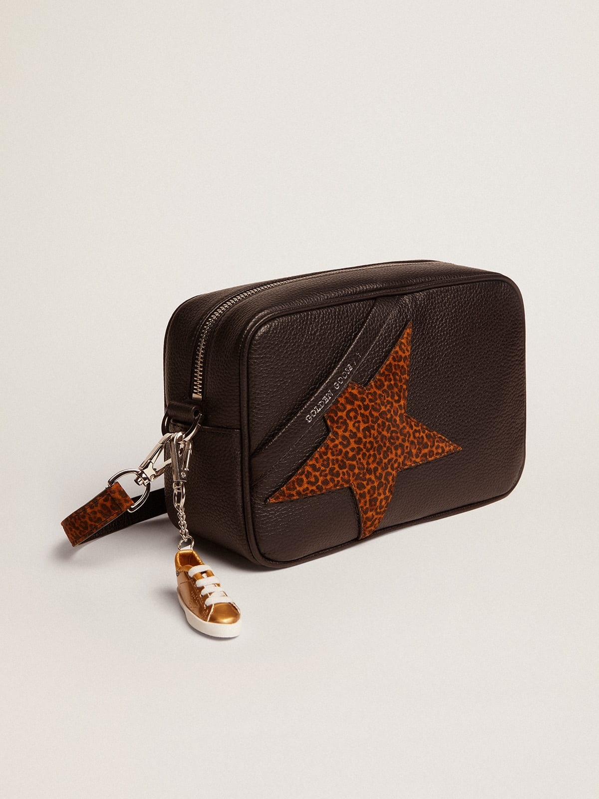 Star Bag in dark brown leather with leopard-print suede star - 5