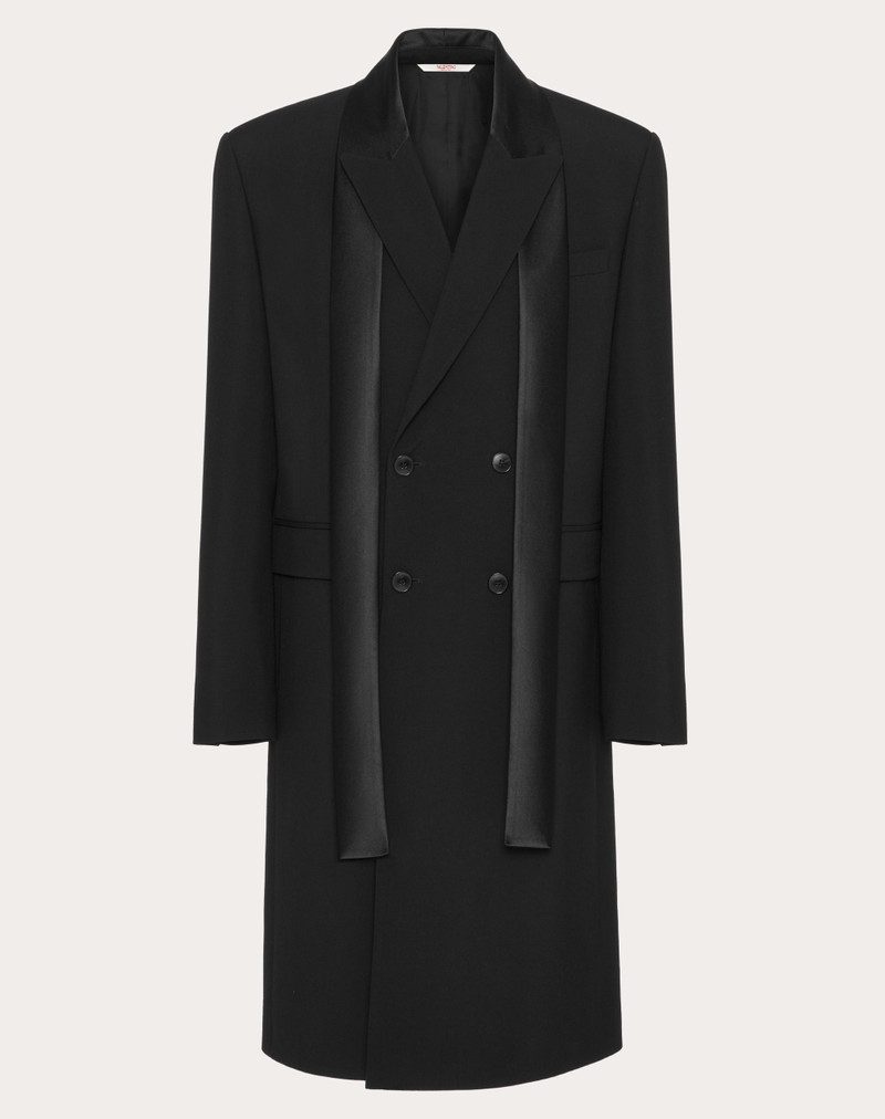 DOUBLE-BREASTED WOOL COAT WITH NYLON SCARF COLLAR 1