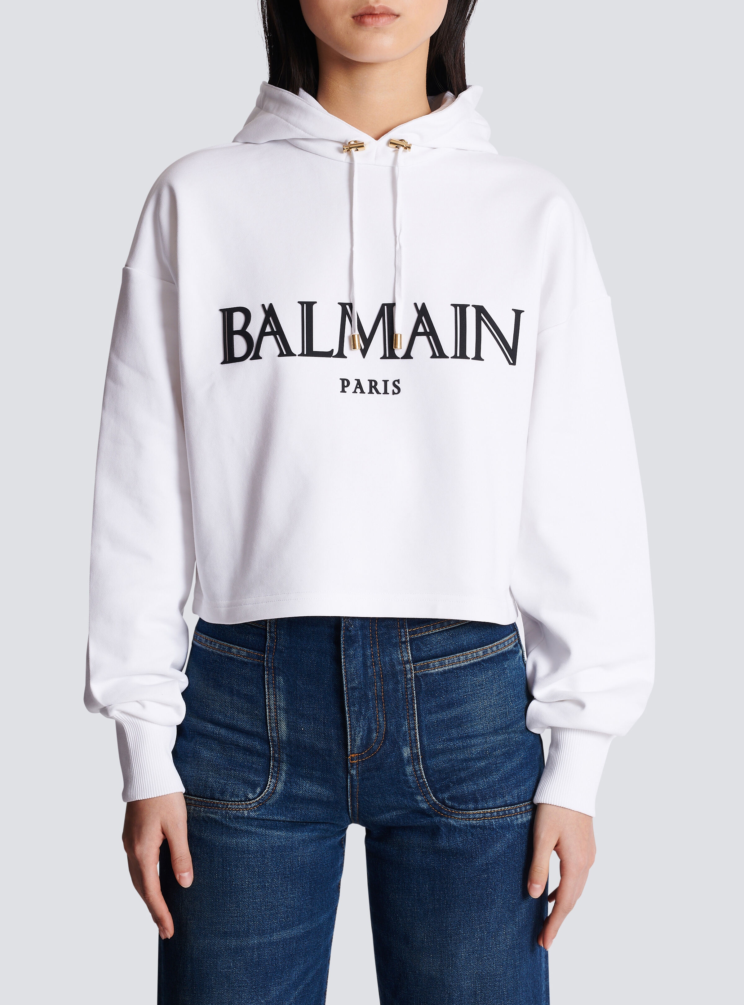 Cropped hoodie with rubber Roman Balmain logo - 5