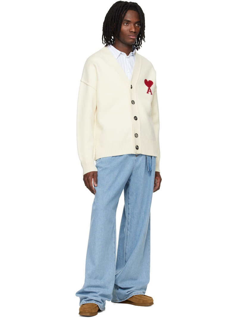AMI Paris Off-White Wool Contrasted Ami de Coeur Cardigan outlook
