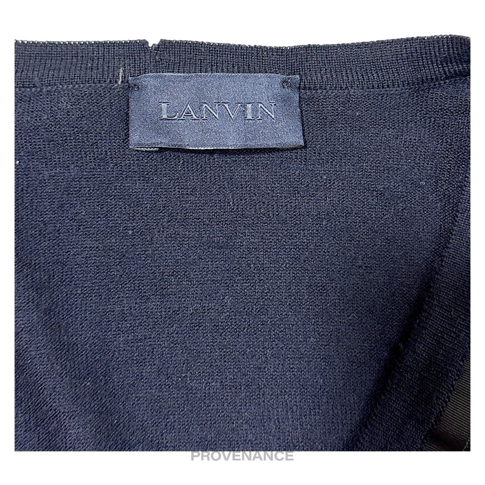 Lanvin Grosgrain Trim V-Neck Sweater - Navy Merino Wool M - 8