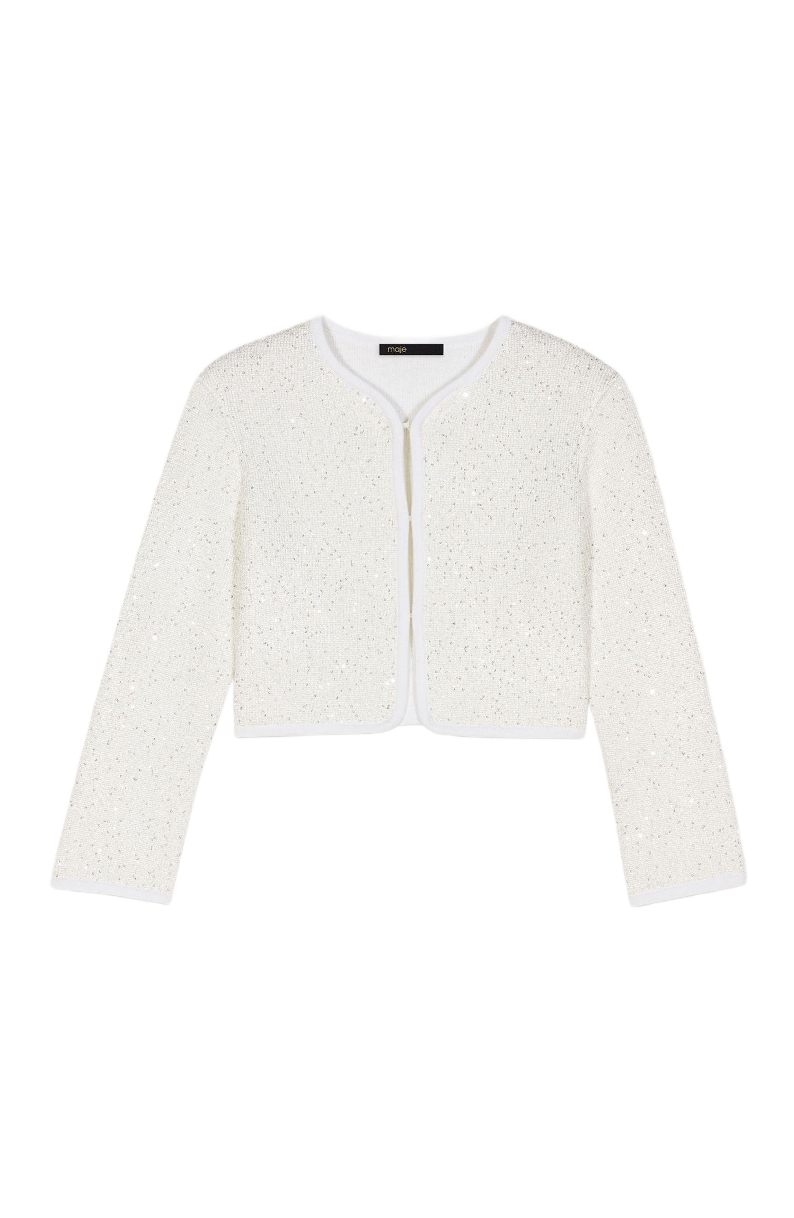 maje Cropped cardigan with rhinestones in White at Nordstrom - 6