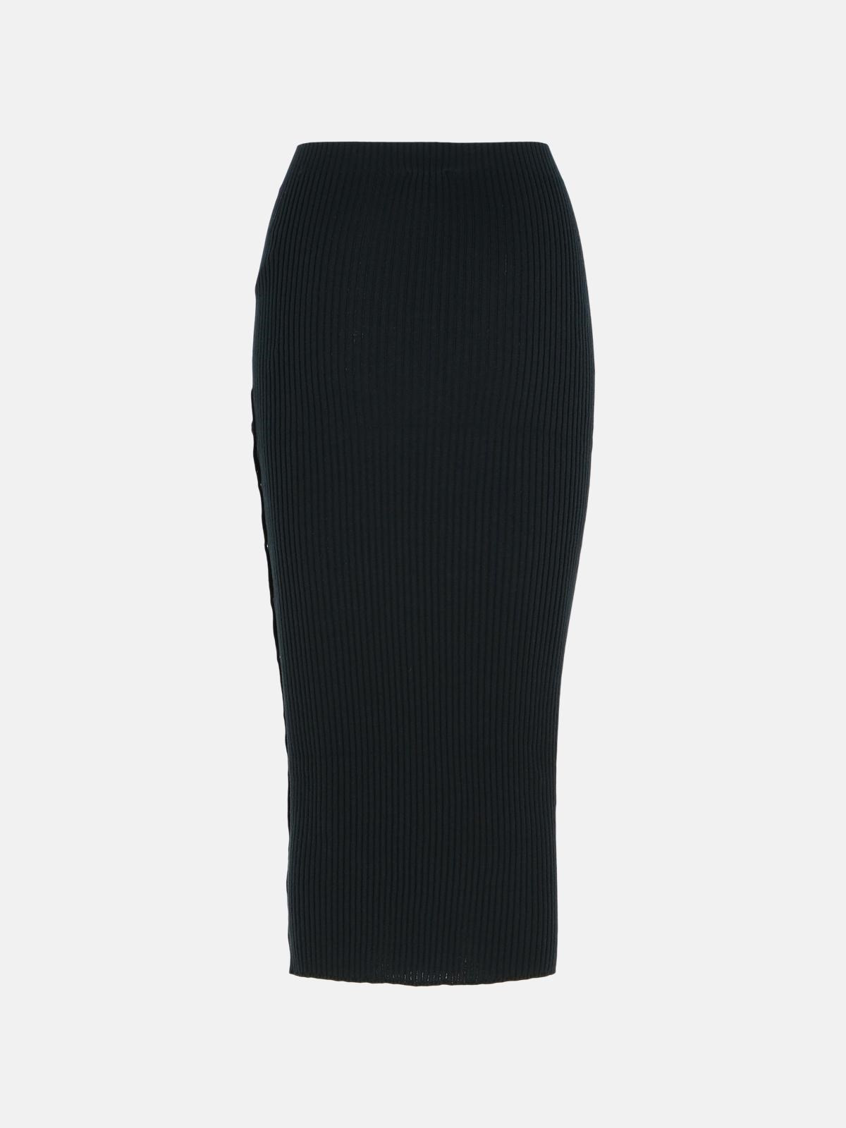 BLACK MERINO WOOL BLEND SKIRT - 3