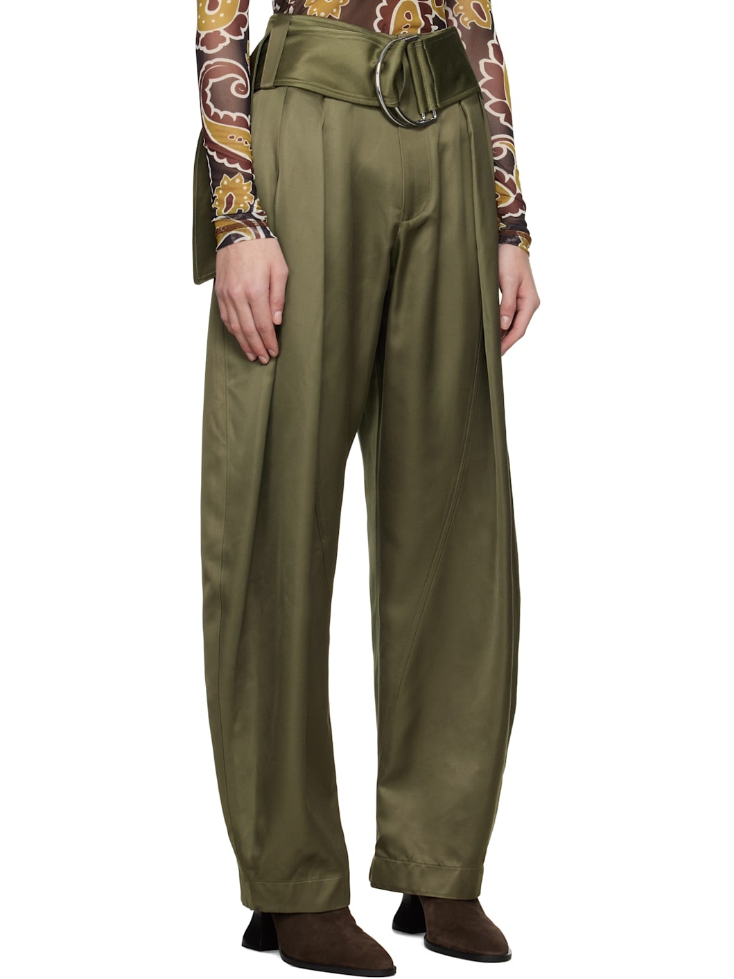Khaki Pleated D-Ring Trousers - 2