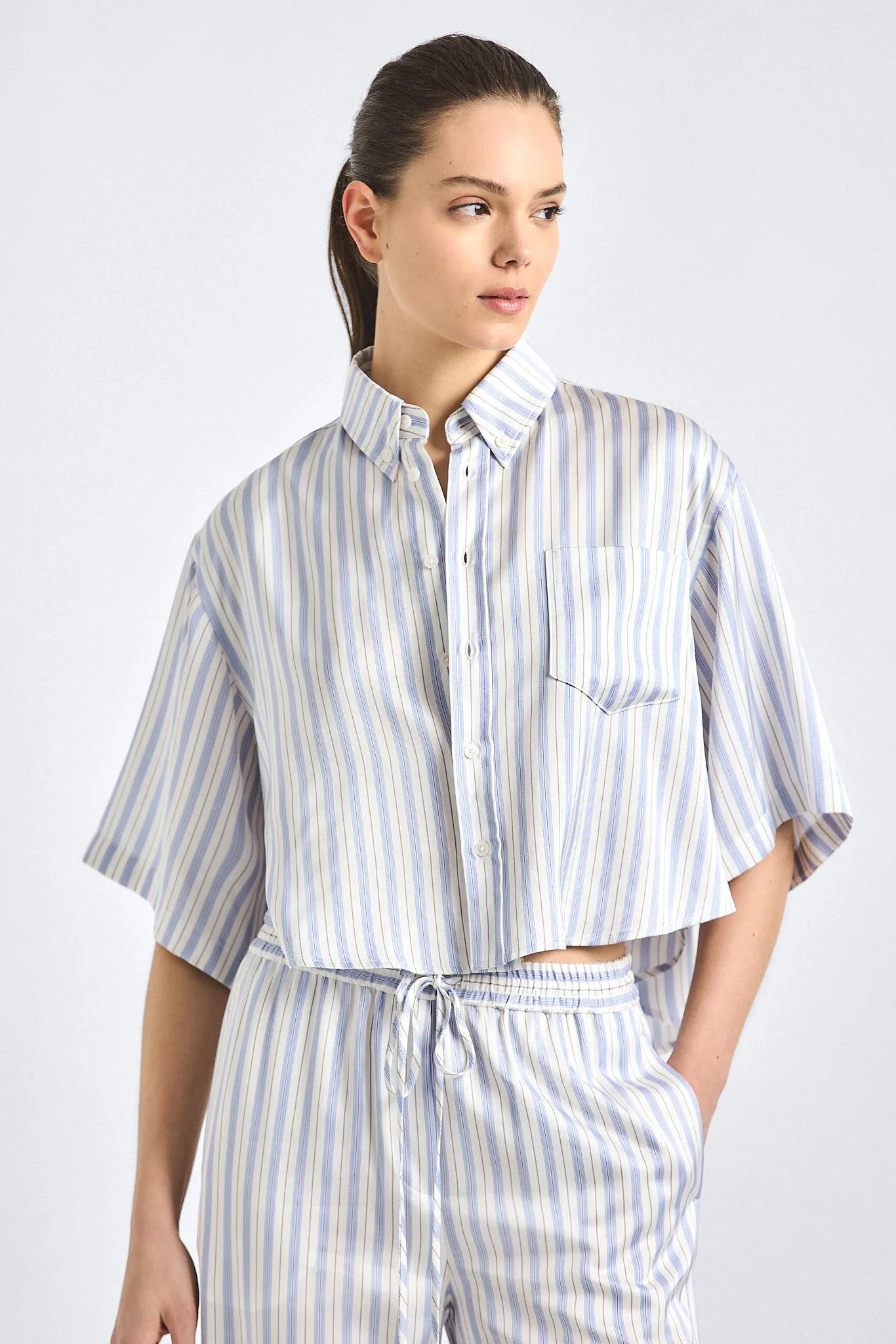 EMBER CROPPED BUTTON DOWN SHIRT - 1