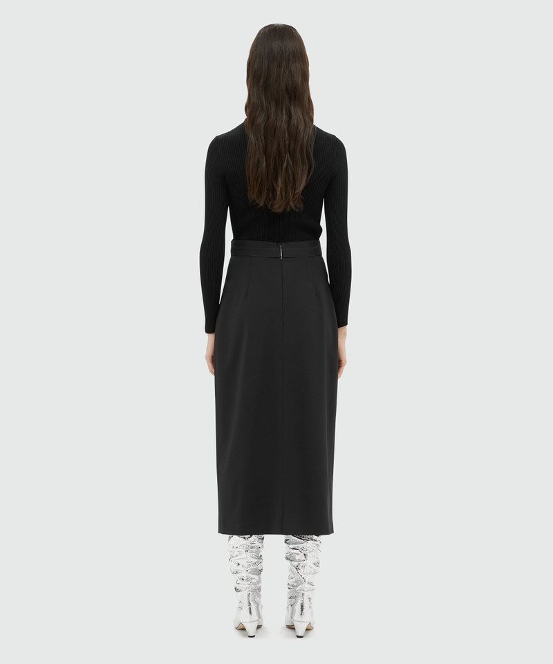 Black wool pencil skirt with slit 3