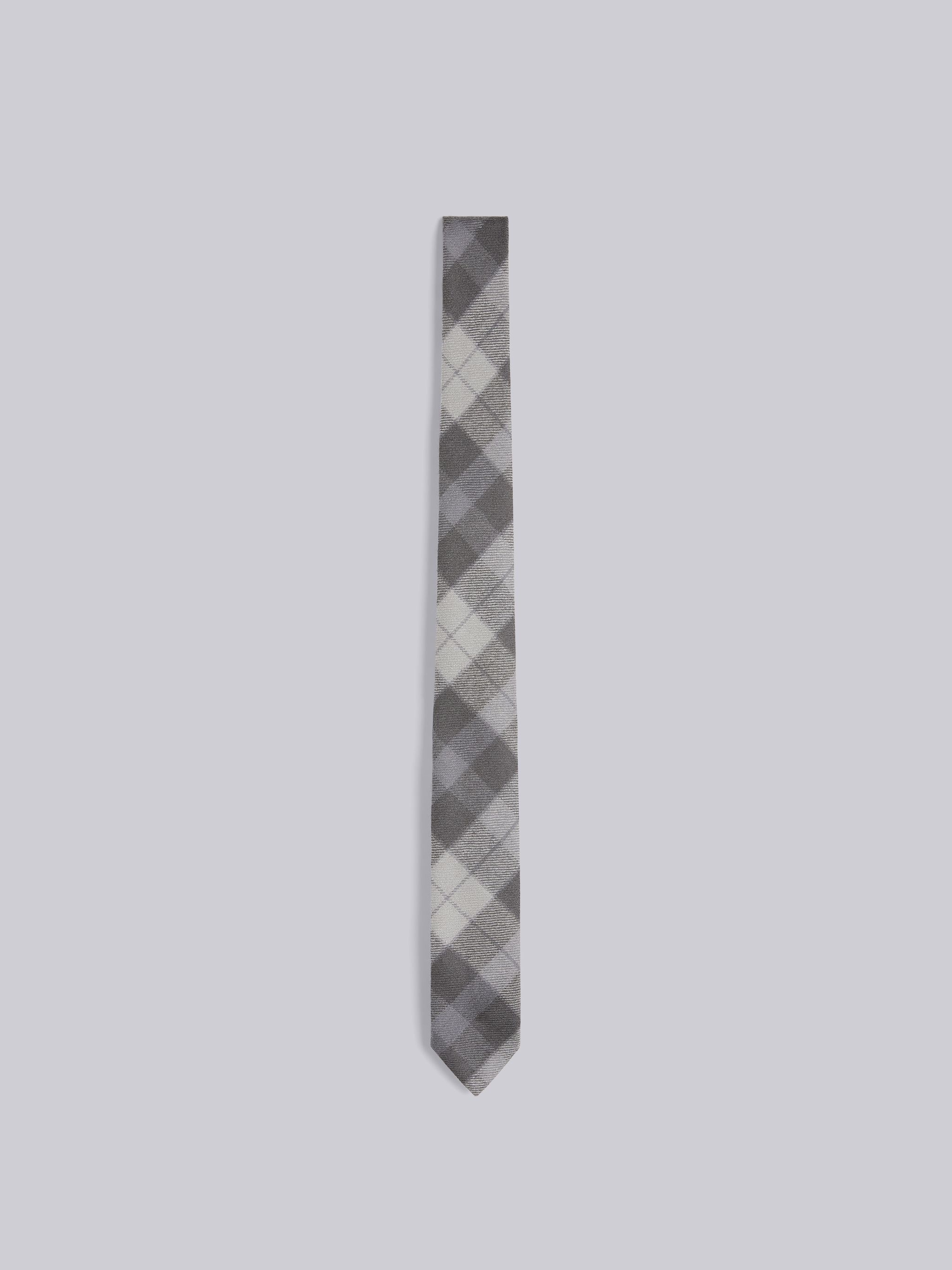 Medium Grey Wool Twill Tartan Check Tie - 1