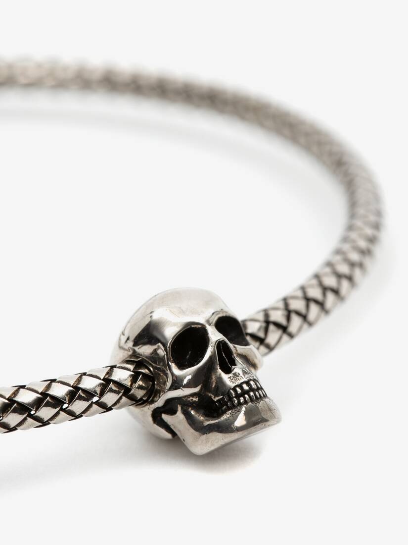 Metal Cord Skull Bracelet in Antique Silver - 4