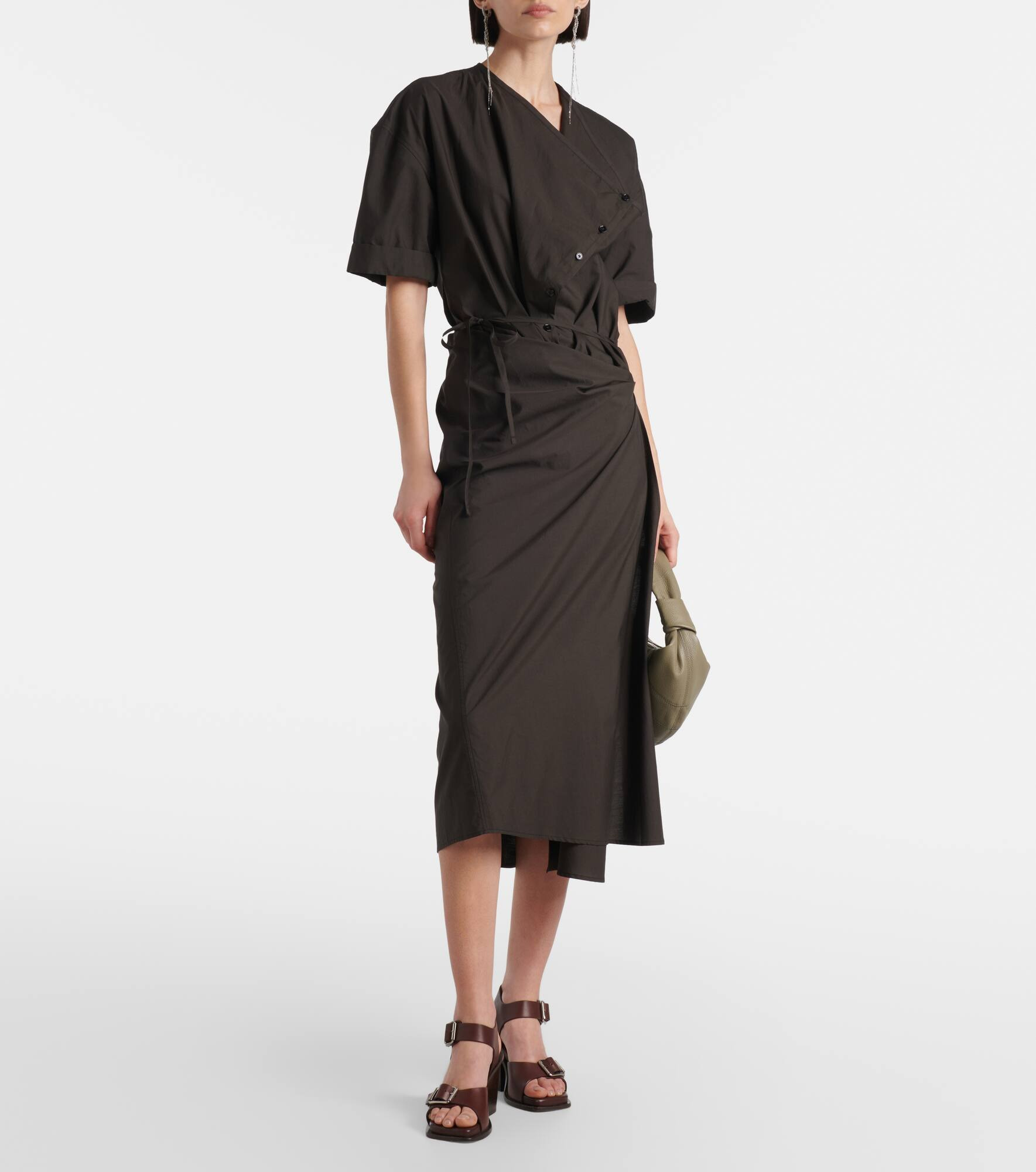 Draped cotton and silk shirt dress - 2