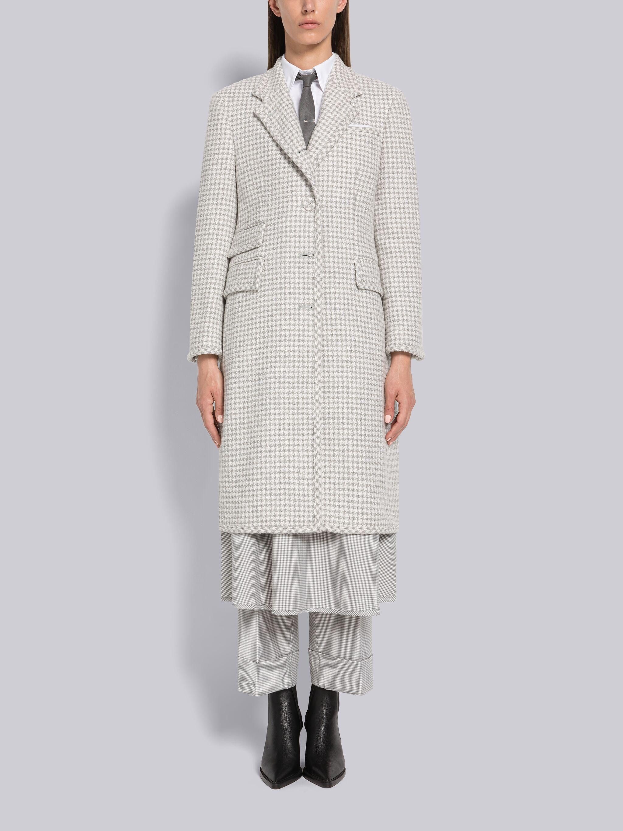 Houndstooth Cashmere Boucle Single Vent Overcoat - 1