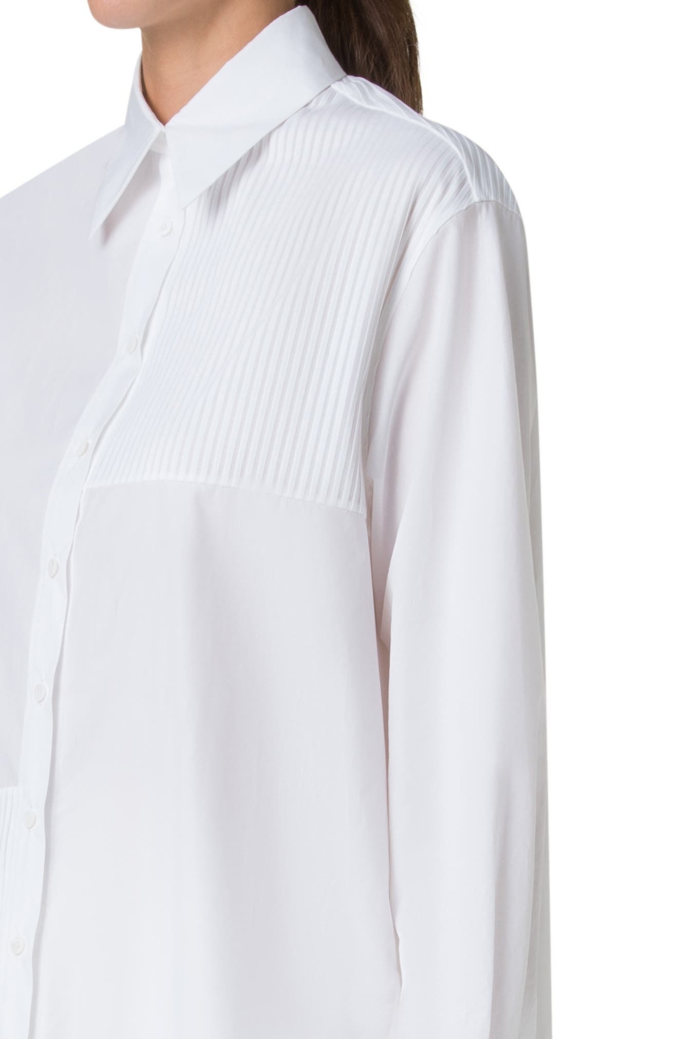Akris Oversize Pleated Panel Cotton Voile Button-Up Shirt in Pure White at Nordstrom - 4