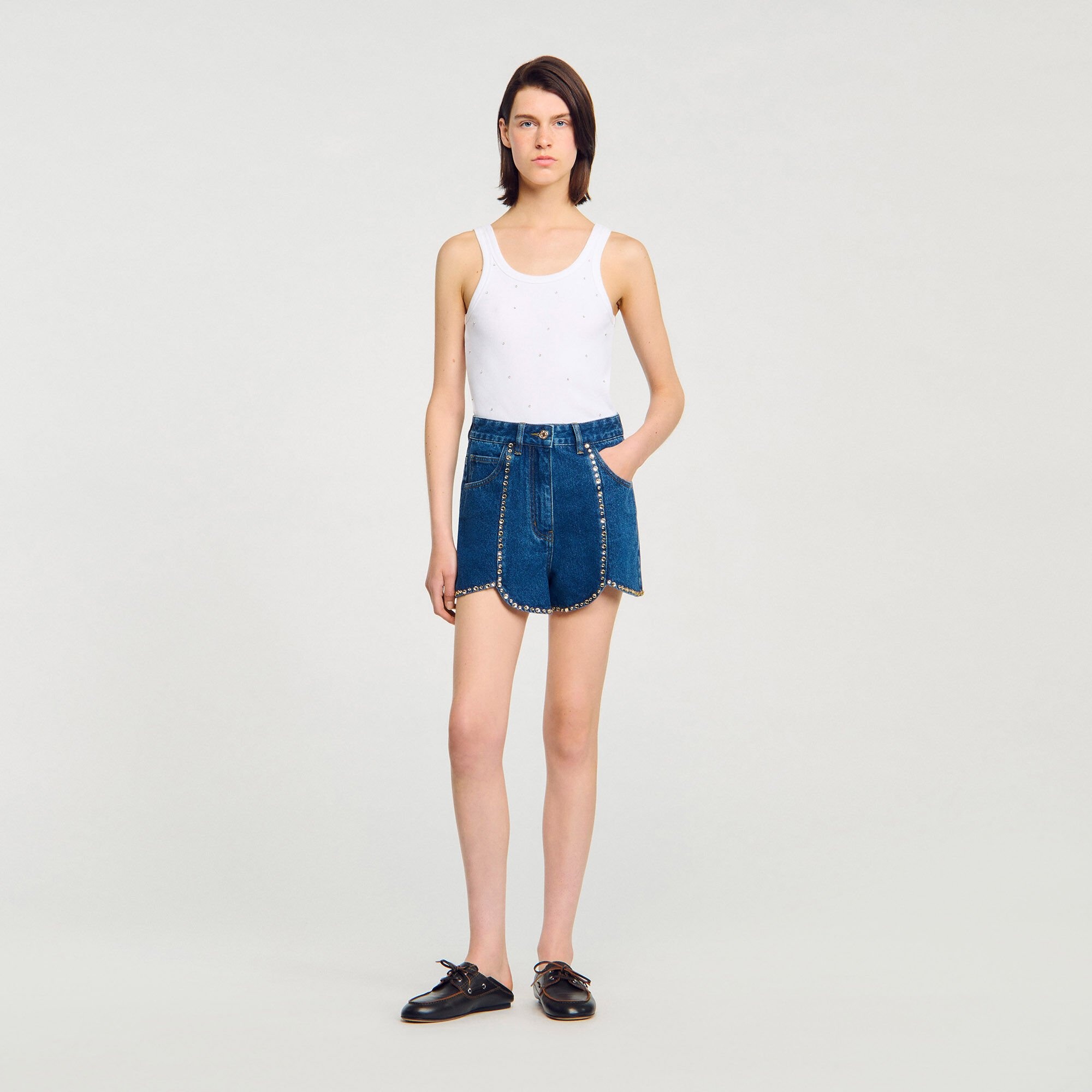 RHINESTONE DENIM SHORTS - 1