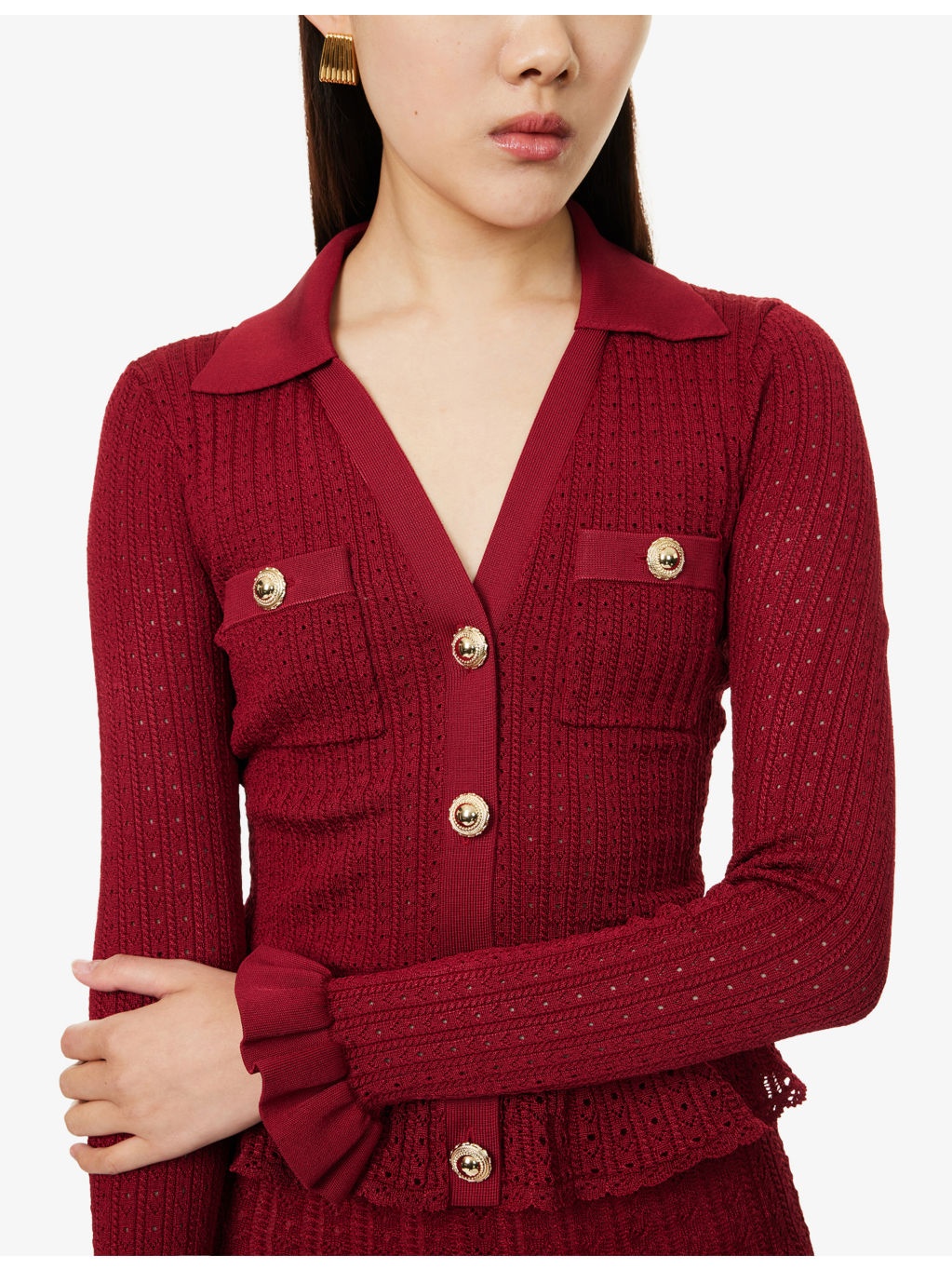 Pointelle Peplum Knitted Mini Dress - 5
