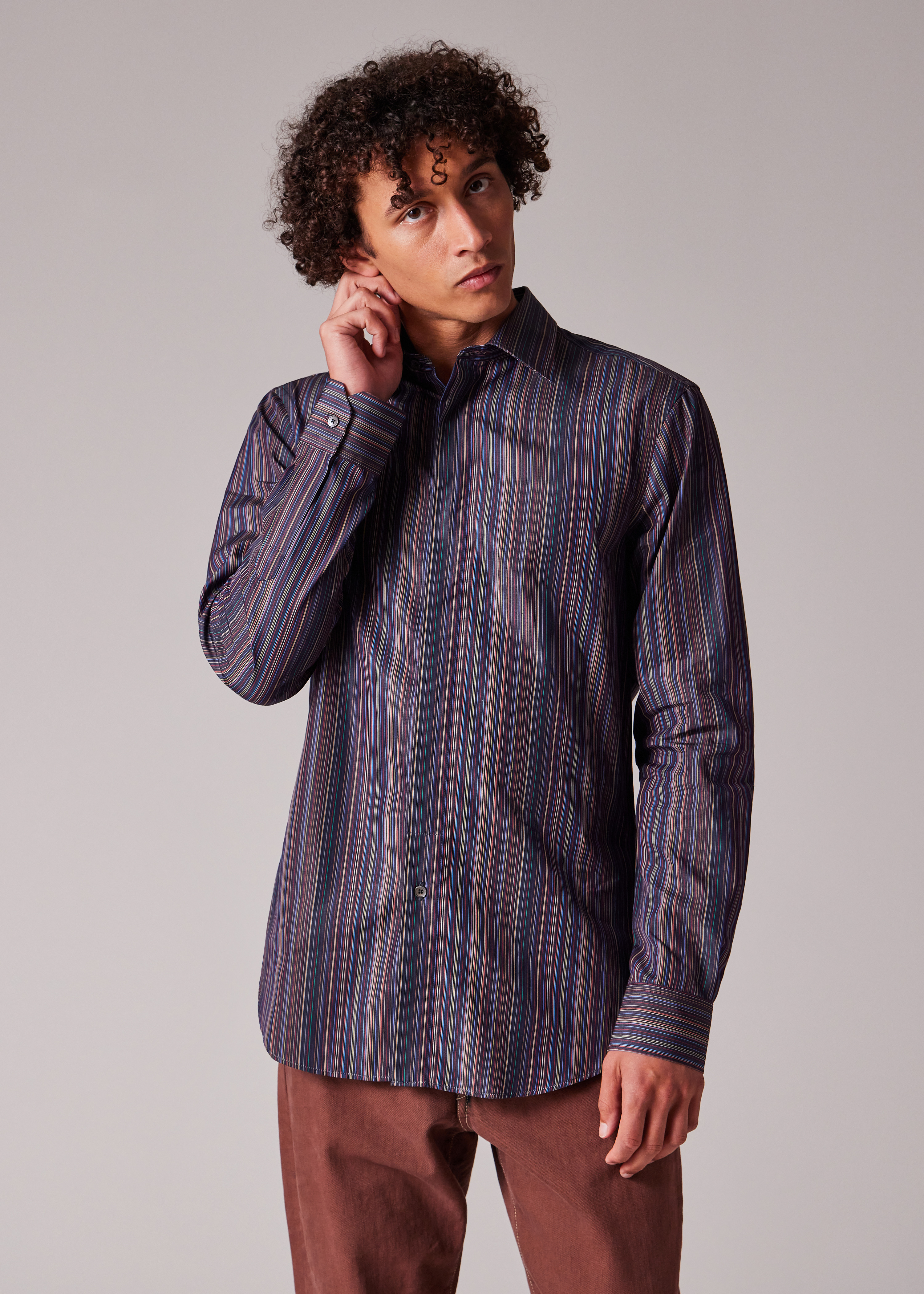 Slim-Fit Navy 'Signature Stripe' Fly Front Shirt - 5