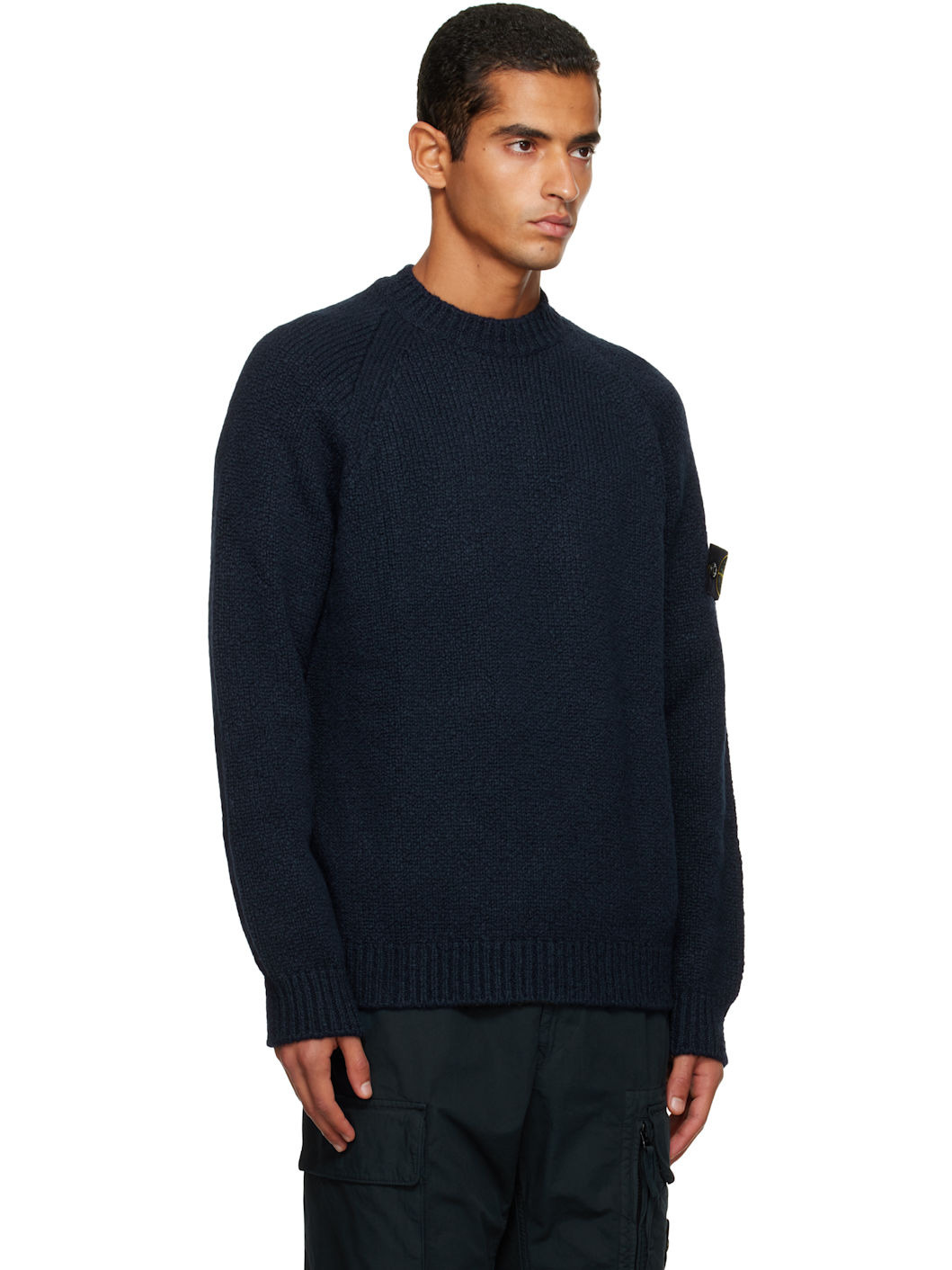 Navy 5100050 Fancy Yarn Mouliné Wool Sweater - 2