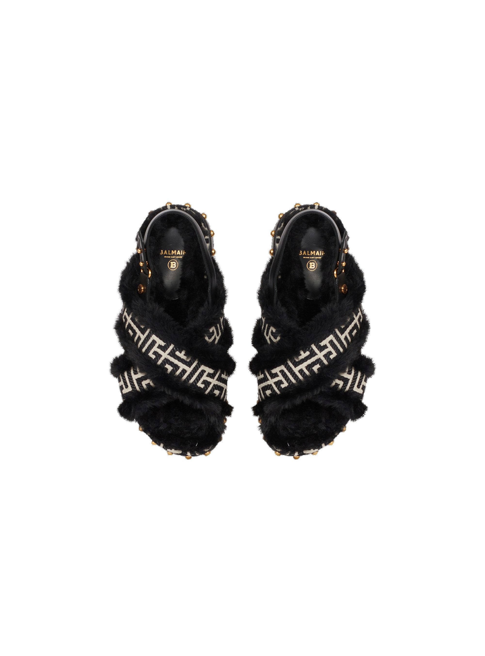 Bicolor jacquard and faux fur Tam flat sandals - 3