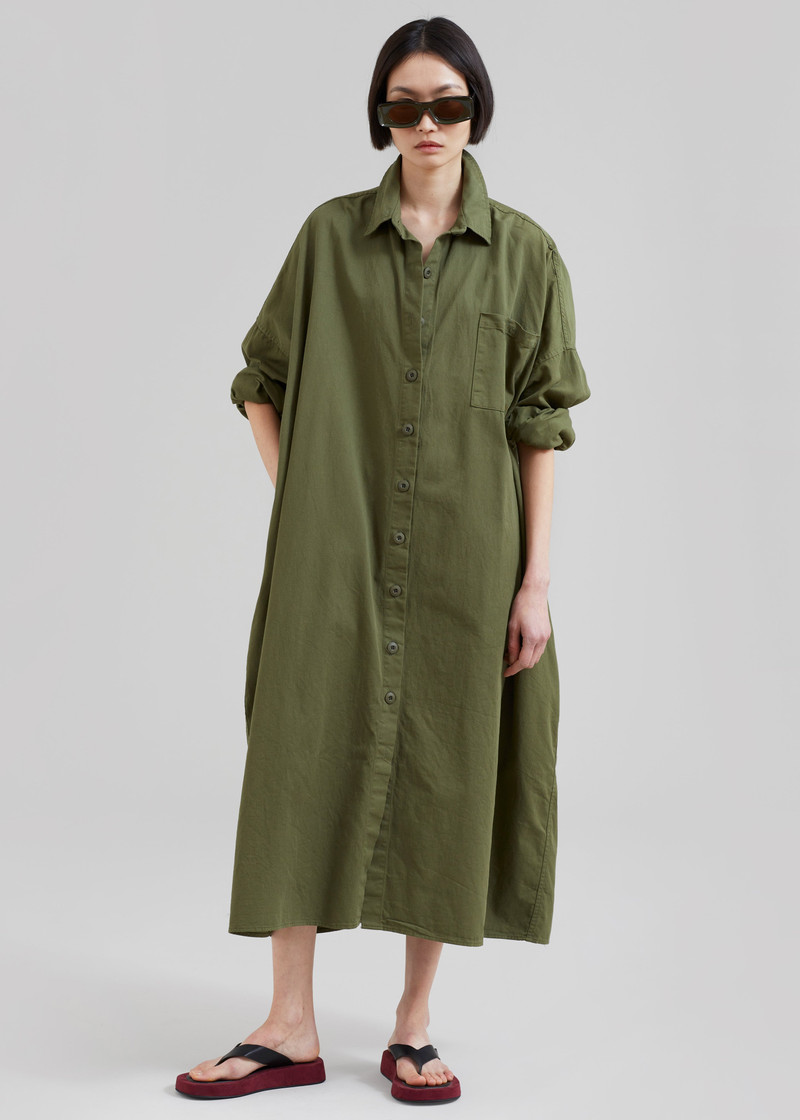Kason Oversized Shirt Dress - Dark Olive 7