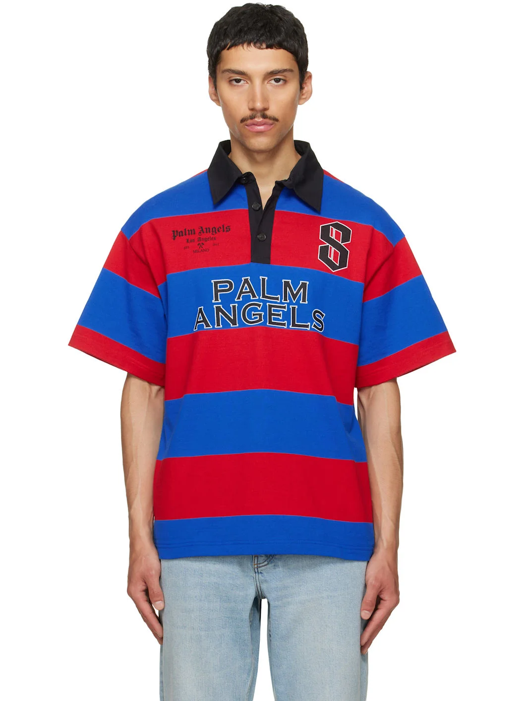 Blue & Red CB Palm Sport Stripes S/S Polo - 1
