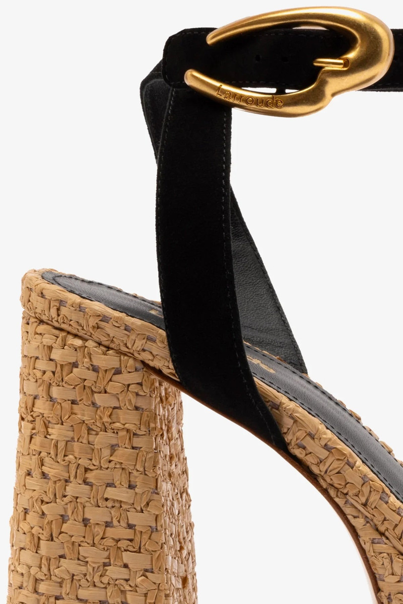 Dolly Verona Sandal In Black Suede and Natural Raffia 4
