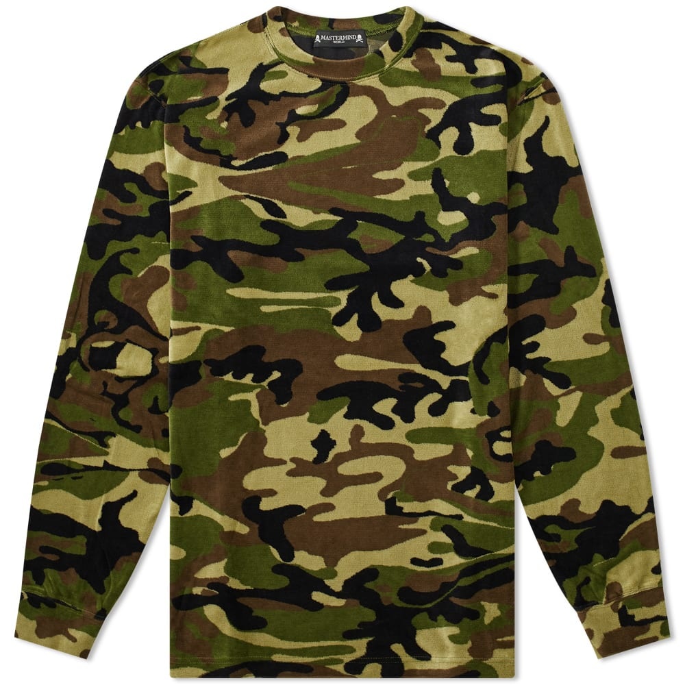 MASTERMIND WORLD Camo Skull Velour Long Sleeve Tee - 1