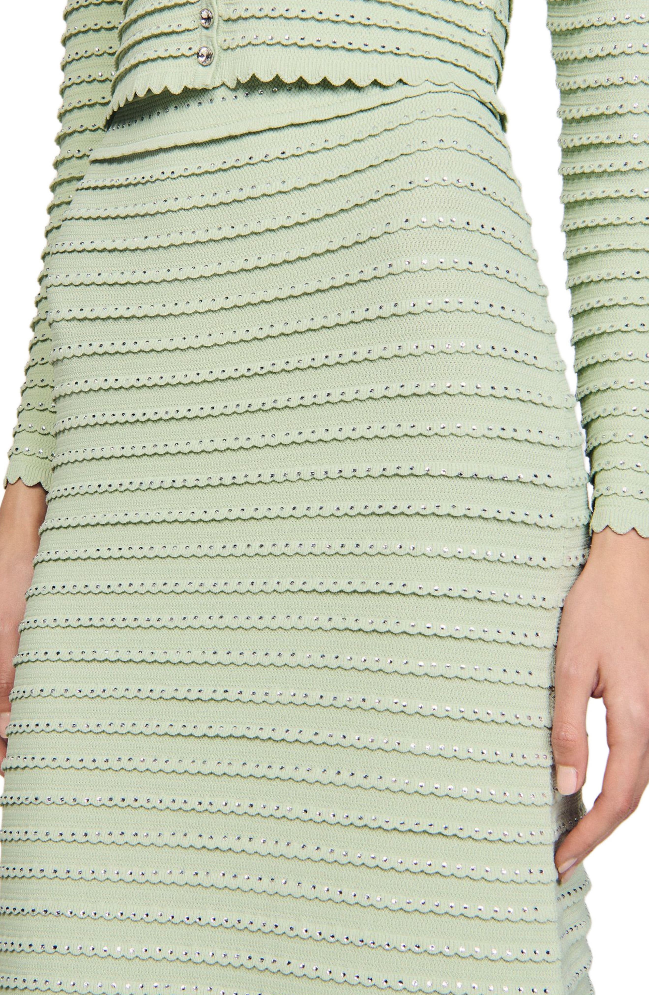 SANDRO Rhinestone knit maxi skirt in Almond Green at Nordstrom - 4