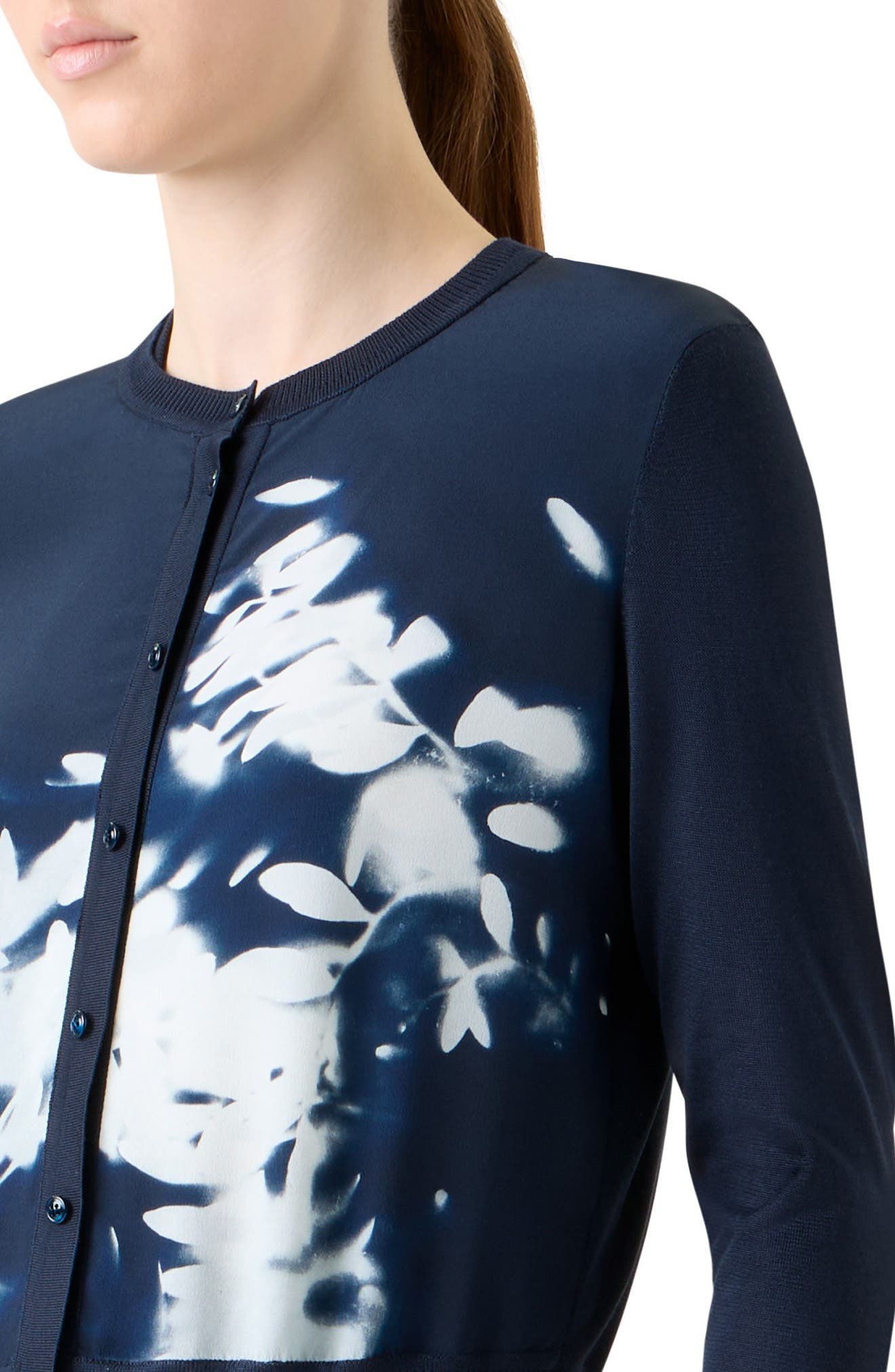 Akris Wildflower Print Silk Cardigan in Navy-Ecru at Nordstrom - 4